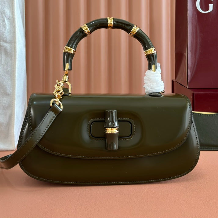 Gucci Bamboo Diva Bag Dark Green Leather 255007