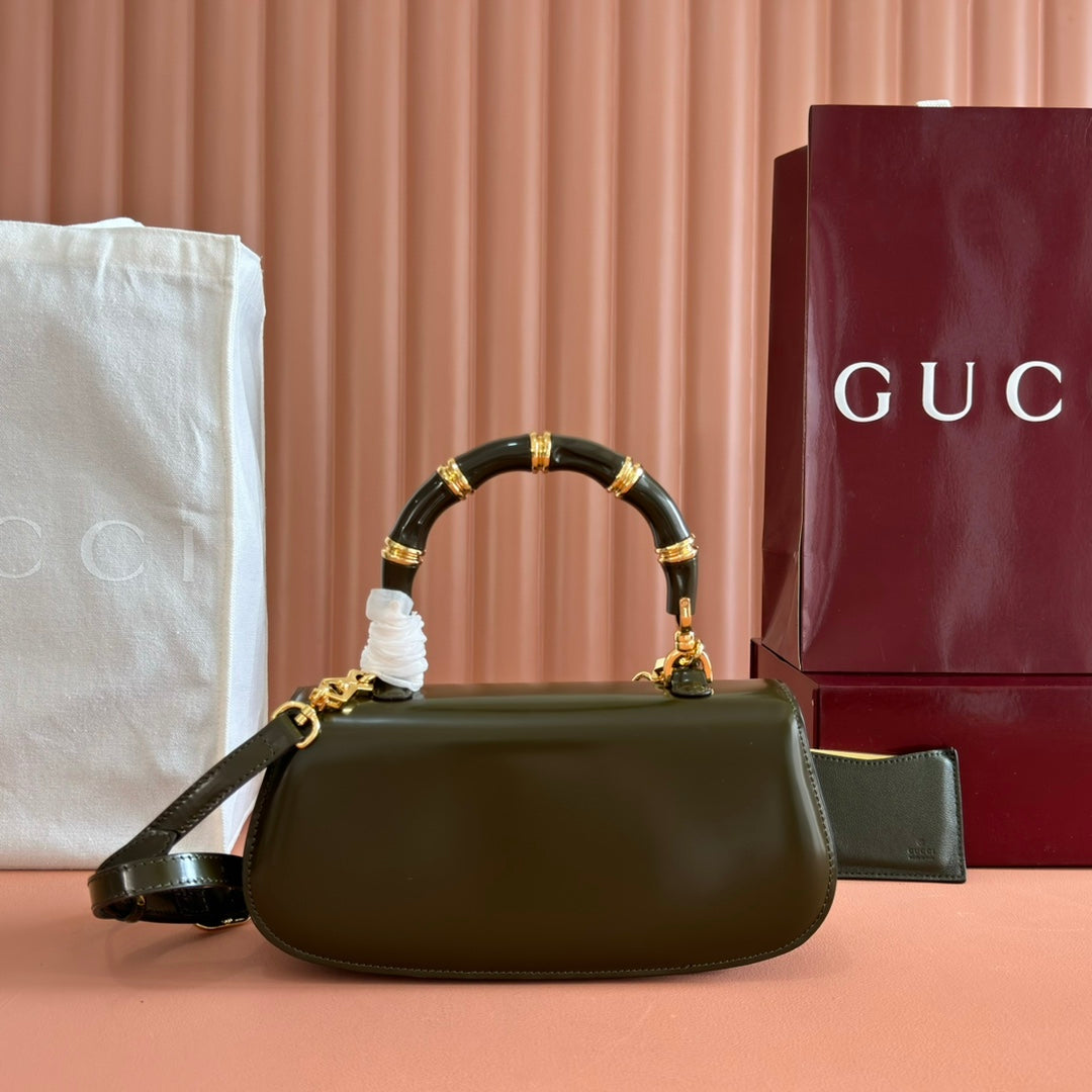 Gucci Bamboo Diva Bag Dark Green Leather 255007
