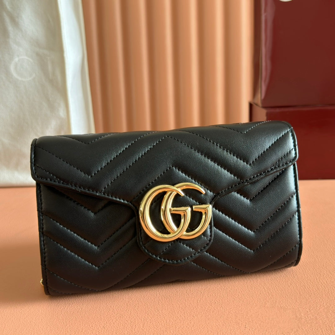 Gucci Marmont Chain Wallet Black Cowhide 254966
