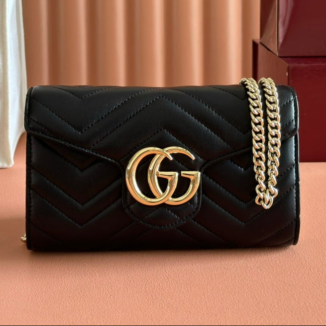Gucci Marmont Chain Wallet Black Cowhide 254966