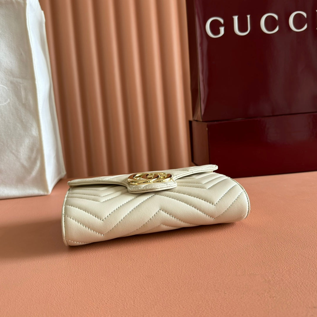 Gucci Marmont Chain Wallet White Cowhide 254967