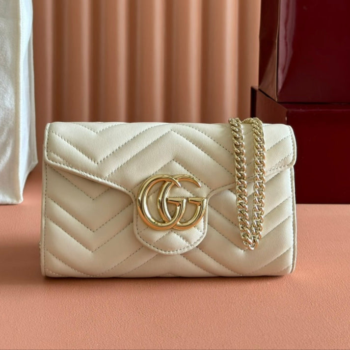 Gucci Marmont Chain Wallet White Cowhide 254967