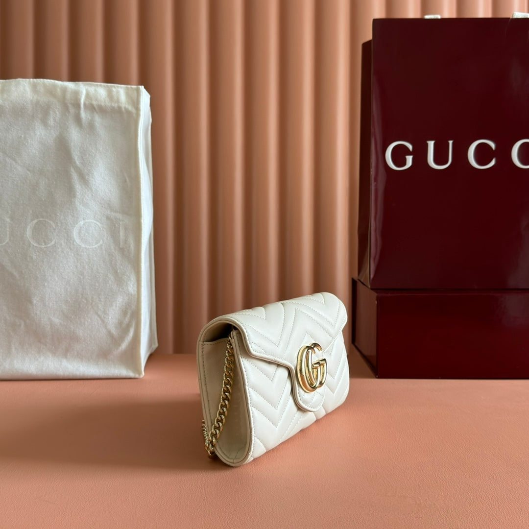 Gucci Marmont Chain Wallet White Cowhide 254967