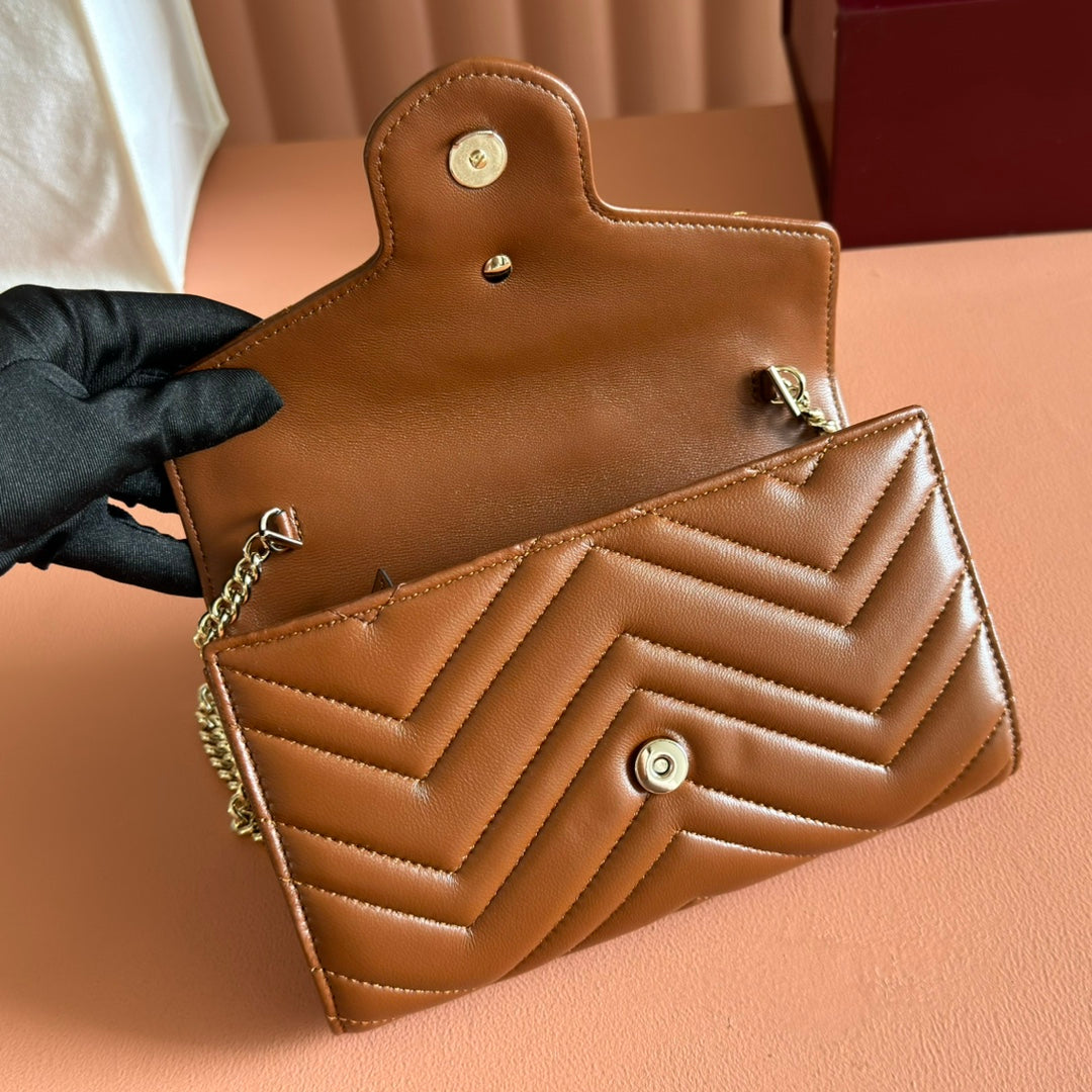 Gucci Marmont Chain Wallet Brown Cowhide 254969