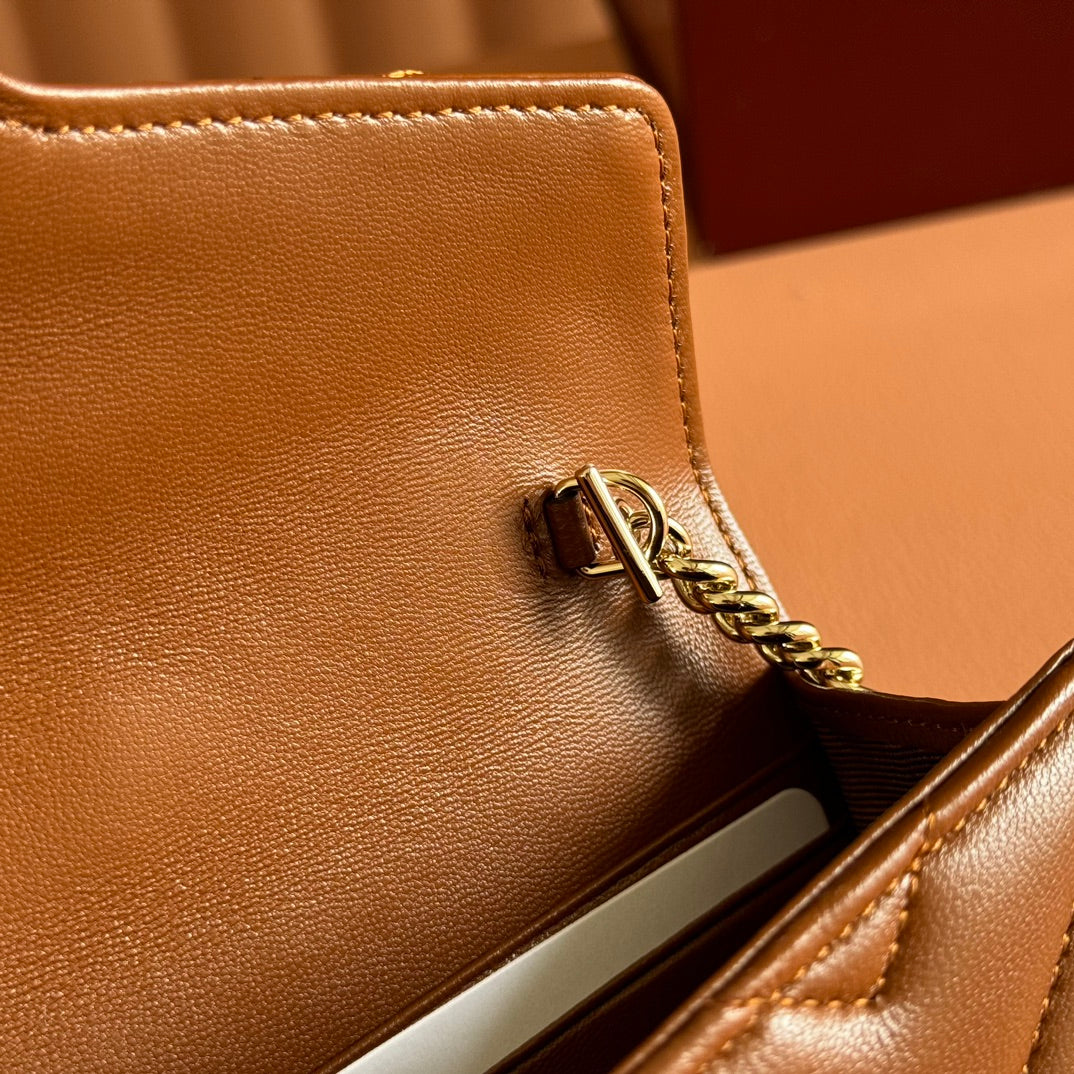 Gucci Marmont Chain Wallet Brown Cowhide 254969