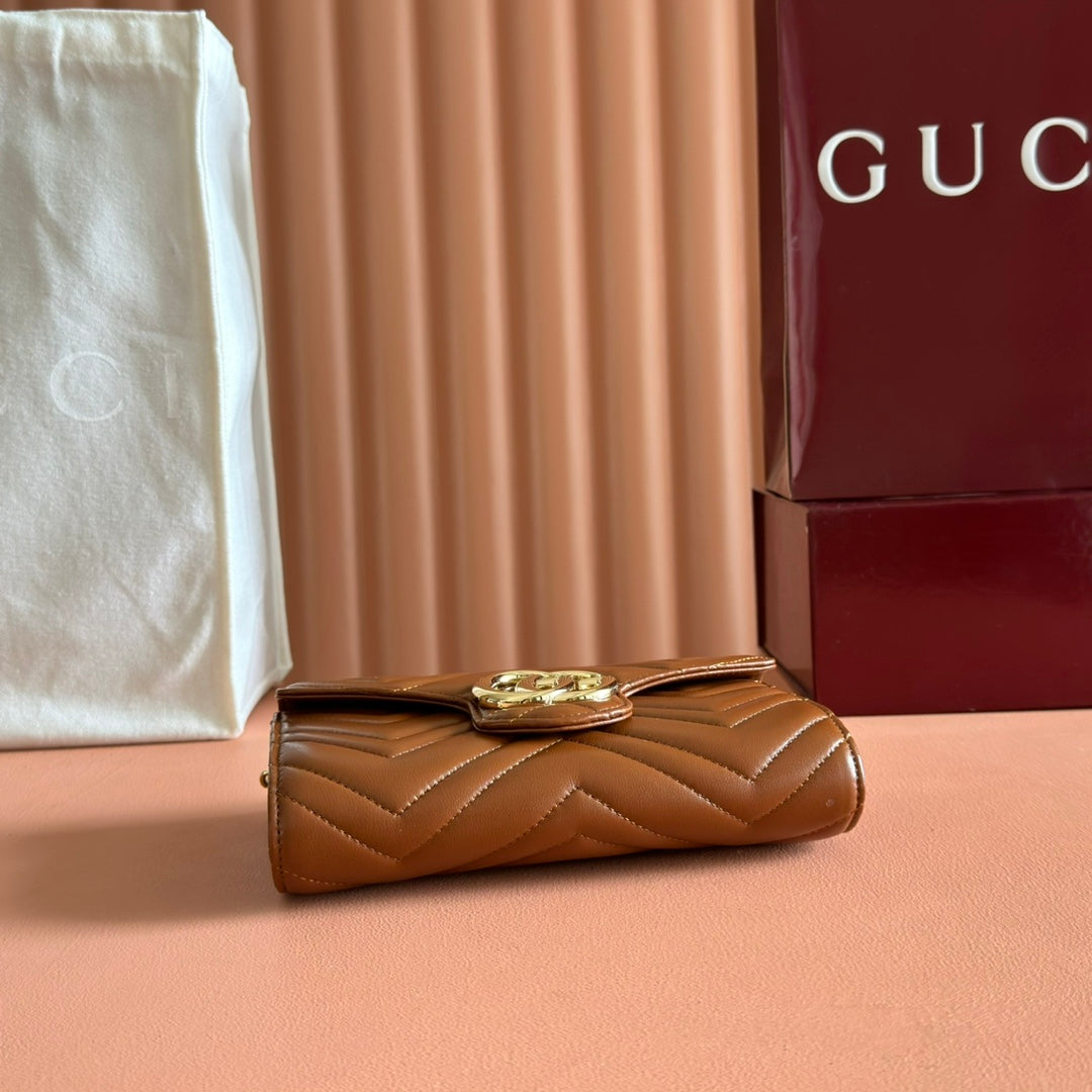 Gucci Marmont Chain Wallet Brown Cowhide 254969