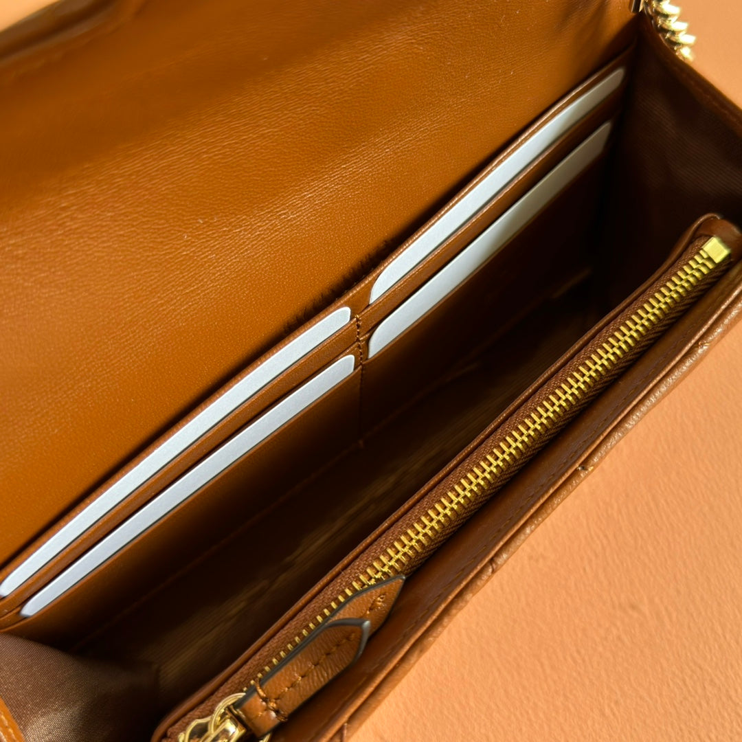 Gucci Marmont Chain Wallet Brown Cowhide 254969