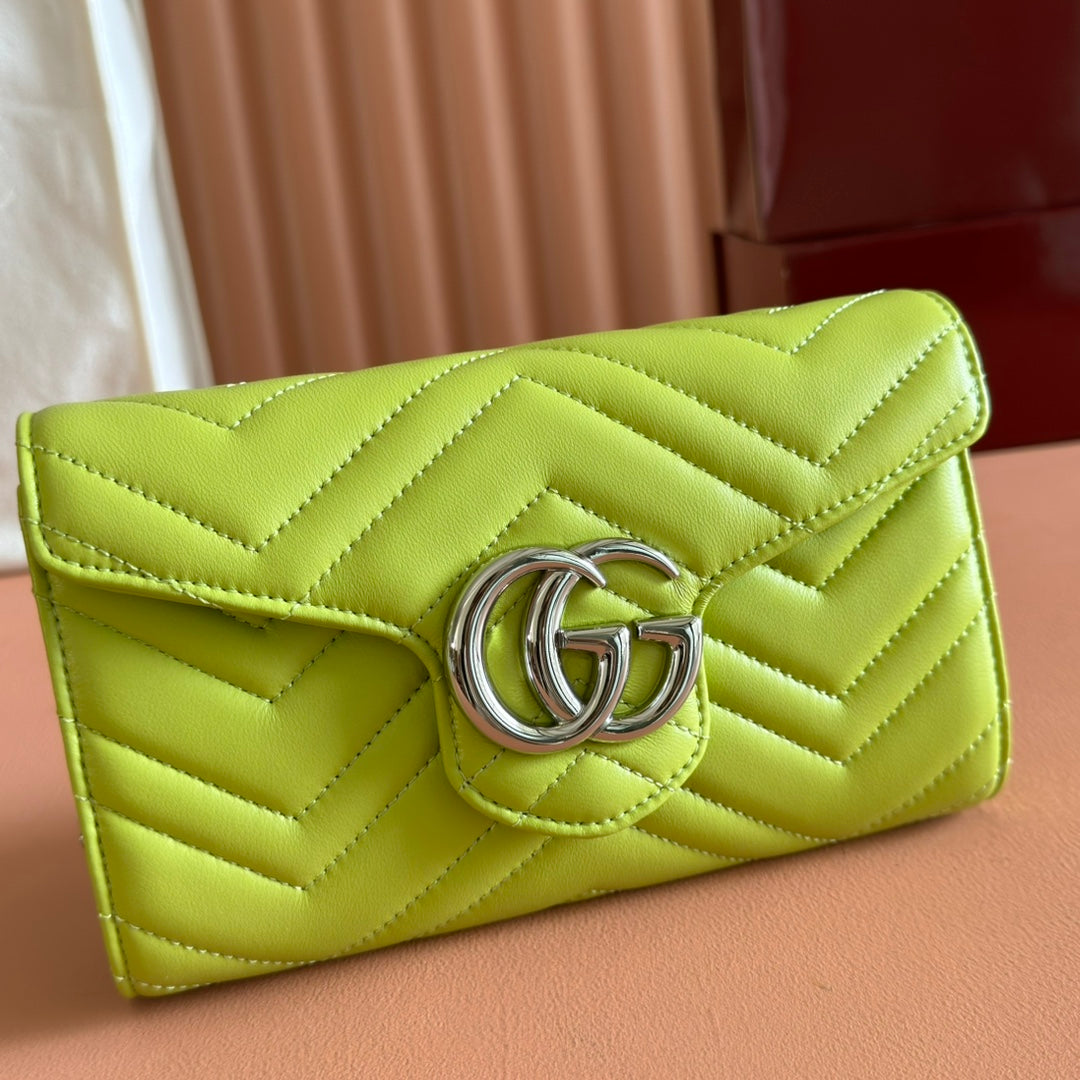 Gucci Marmont Chain Wallet Green Cowhide 254974