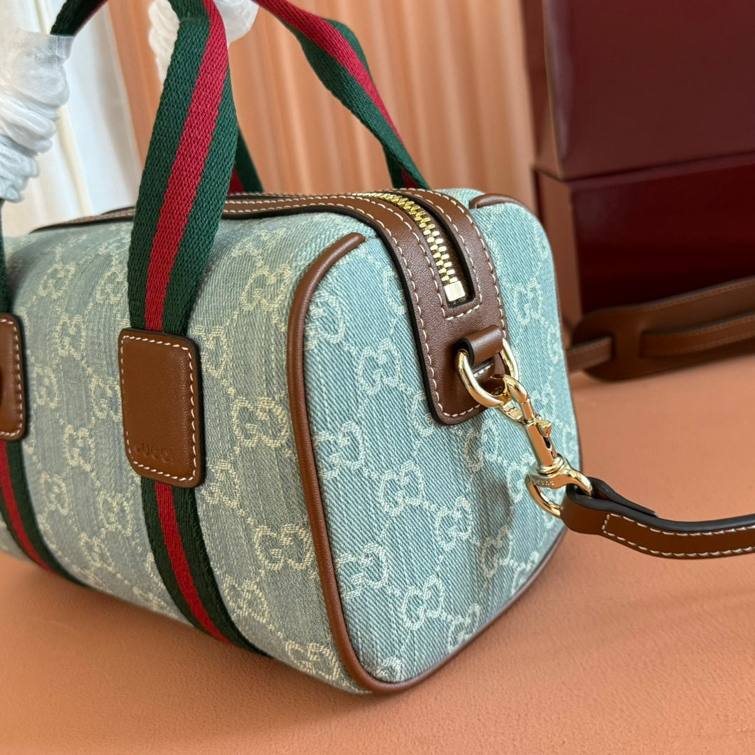 Gucci Boston Bag 20 Blue White Denim Fabric 271893