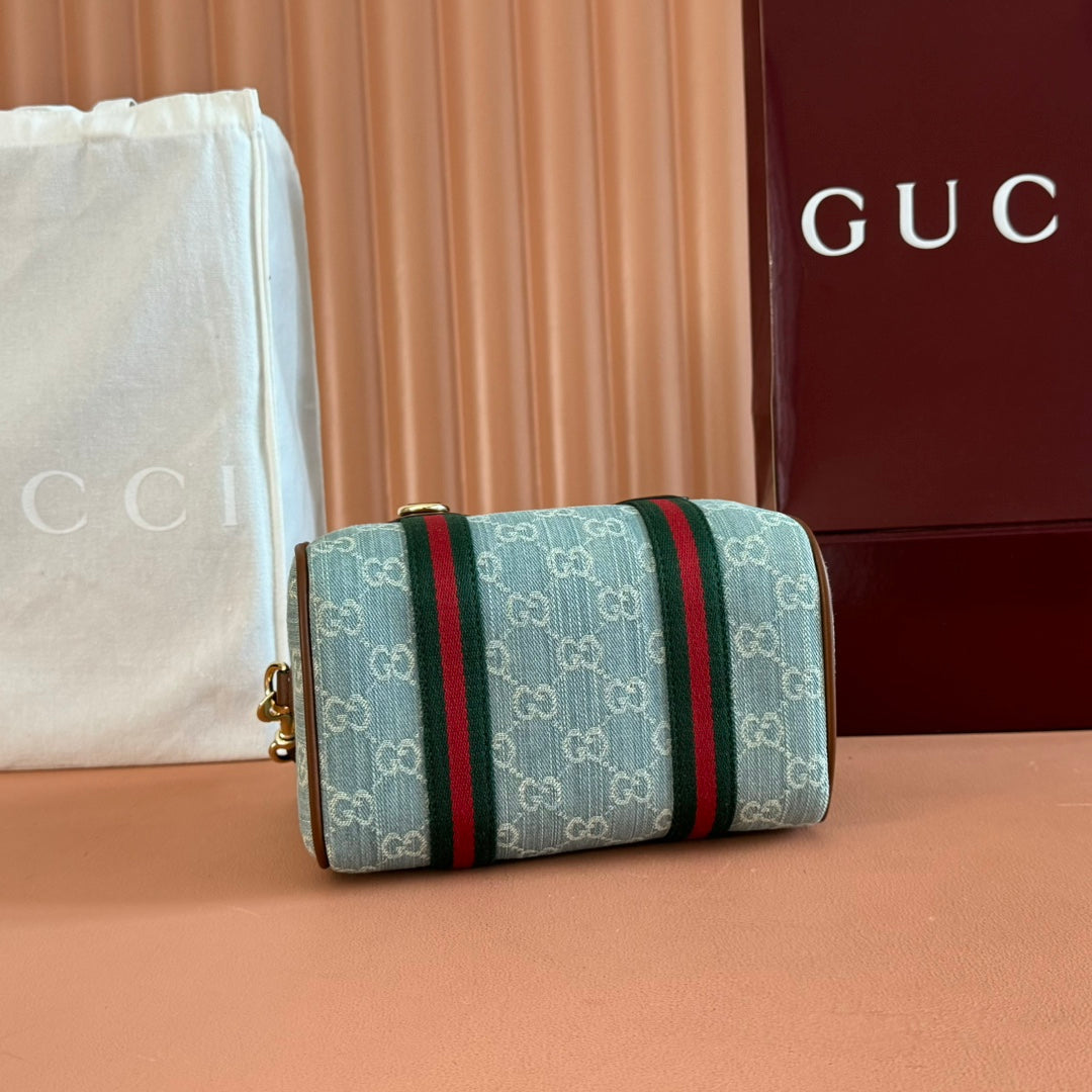 Gucci Boston Bag 20 Blue White Denim Fabric 271893