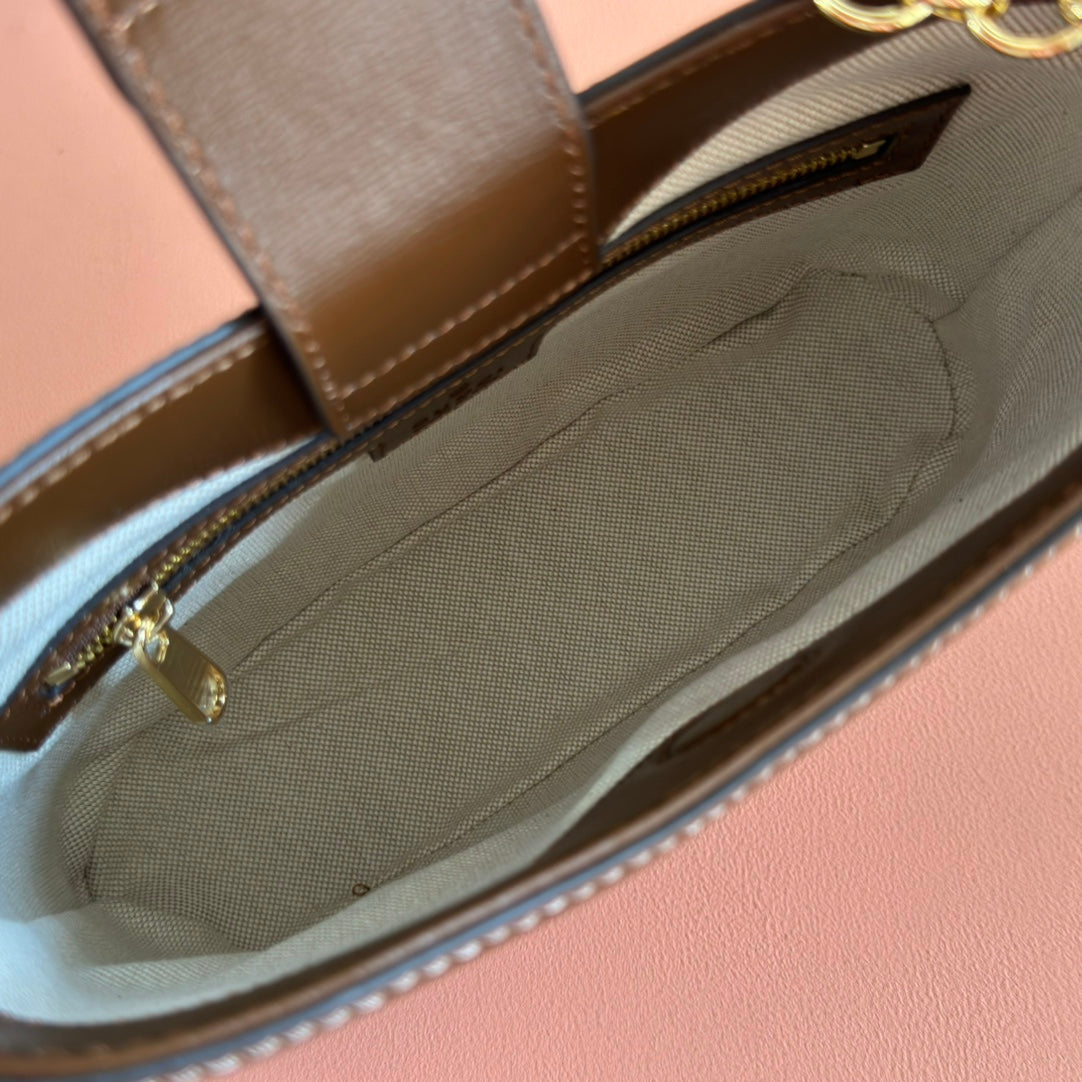 GG 2025 Interlocking G Large 25cm Bag Ebony Brown Canvas Leather 273677