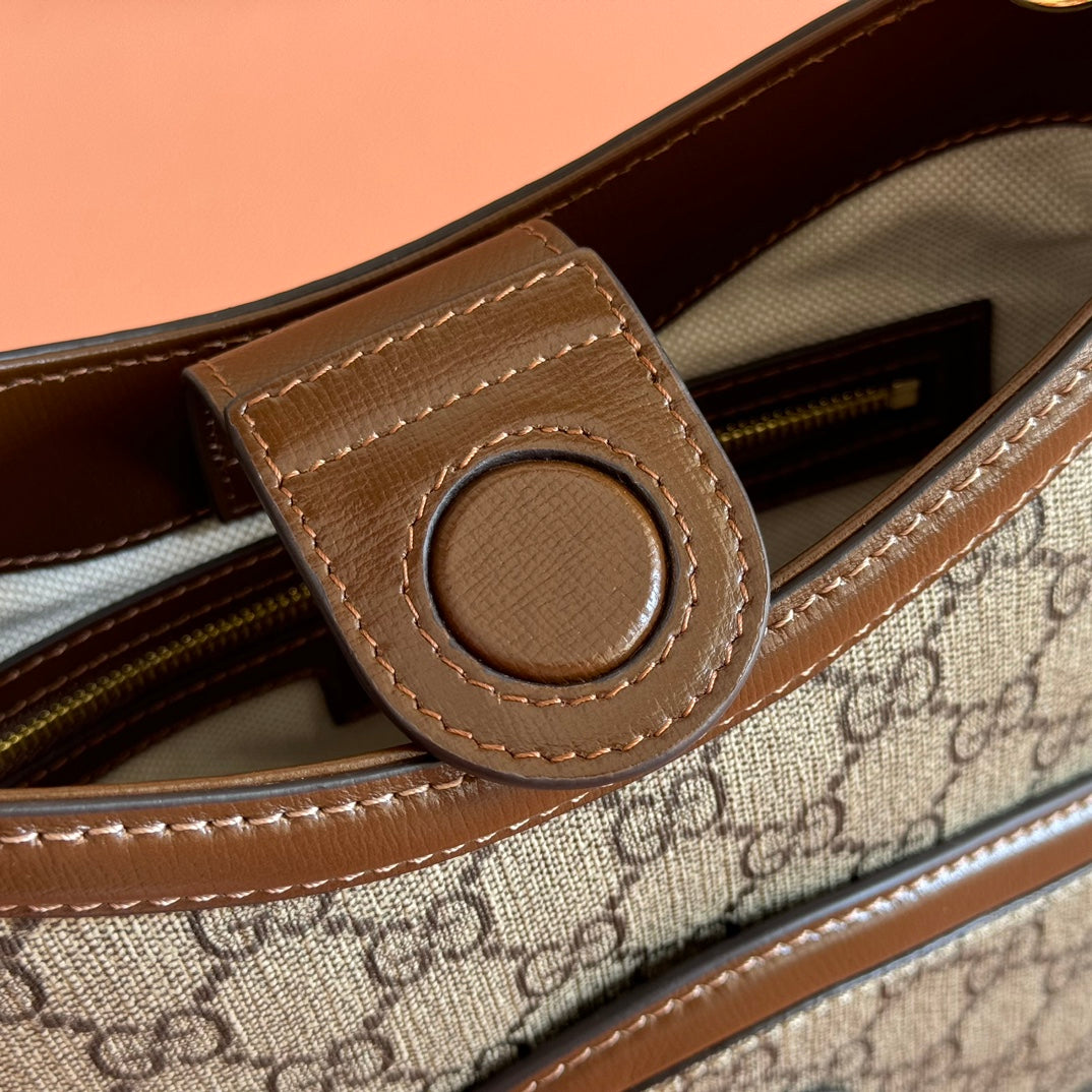 GG 2025 Interlocking G Large 25cm Bag Ebony Brown Canvas Leather 273677