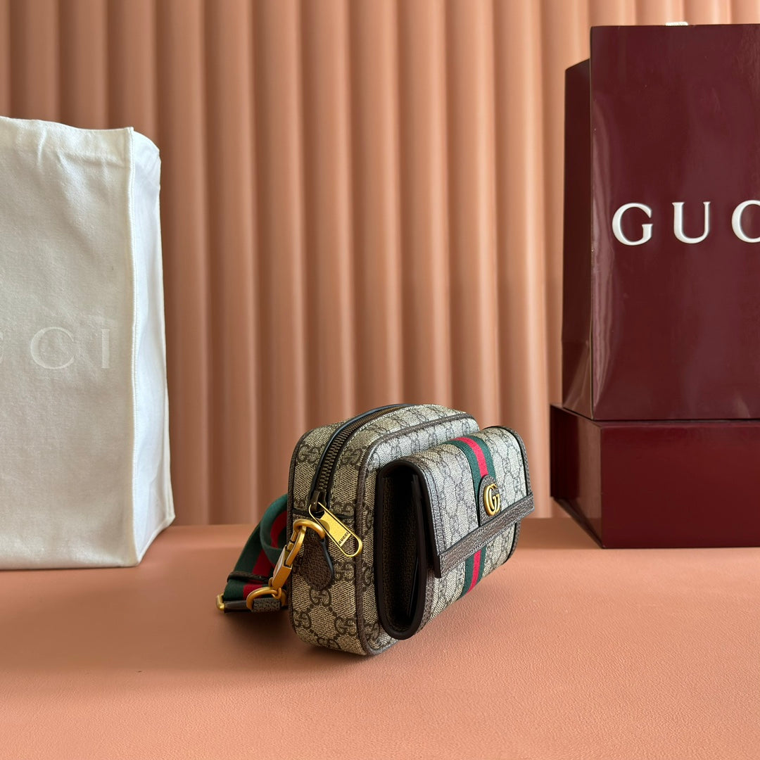 Gucci Ophidia Mini Handbag Beige Brown Canvas Leather 272065
