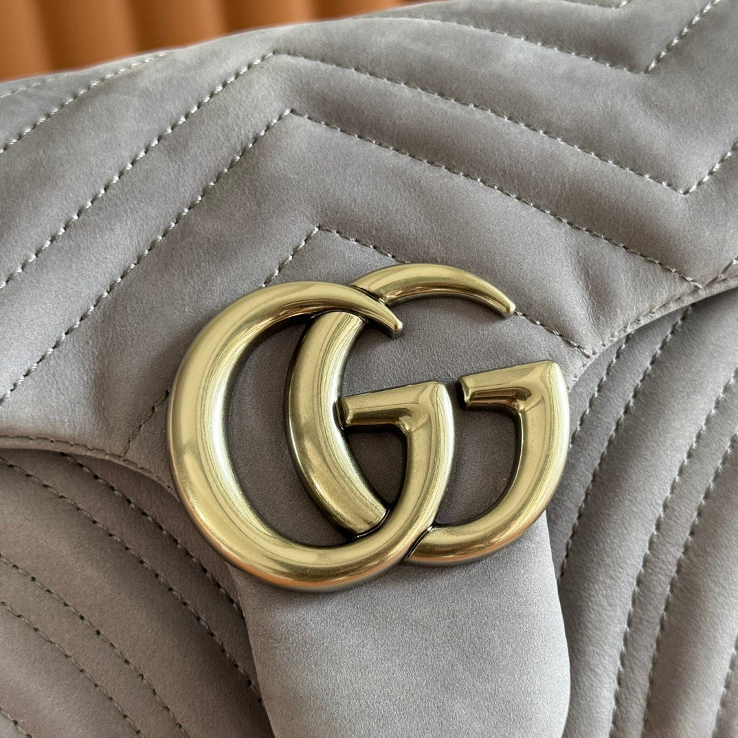 Gucci Marmont Bag 26 Gray Suede Gold Hardware 272093