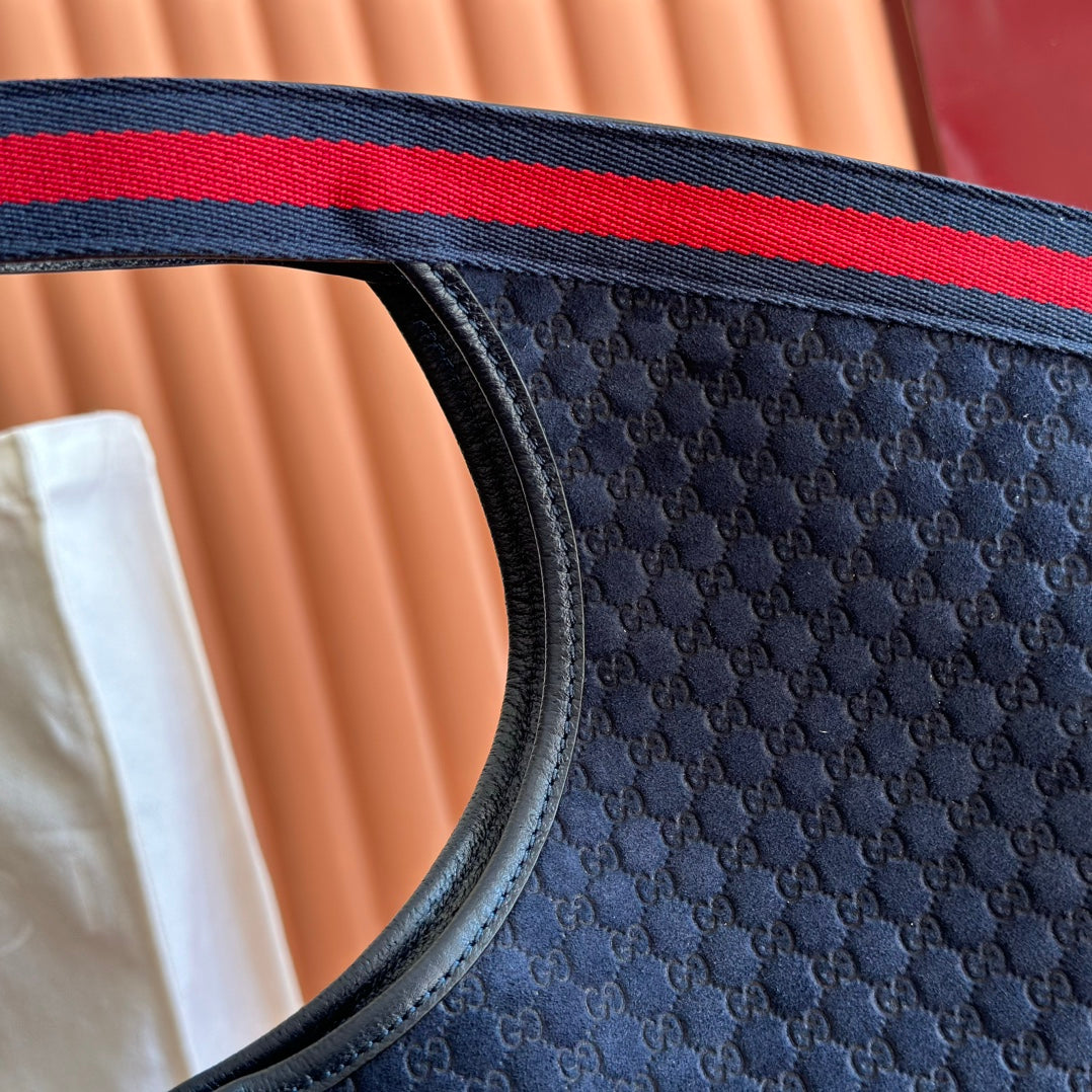 GG 2025 Giglio Large Tote Bag 60cm Dark Blue Red Suede Canvas 273276