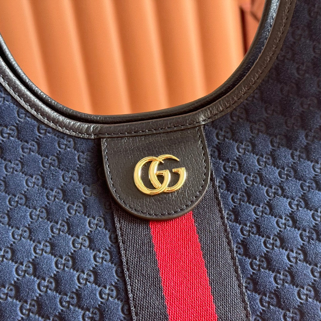 GG 2025 Giglio SmallTote Bag 25cm Dark Blue Red Suede Canvas 273270