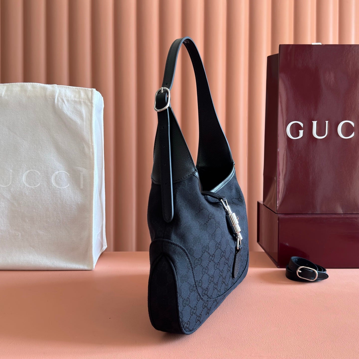 Gucci 2026 Jackie 1961 Shoulder Bag 28cm Black Canvas Leather