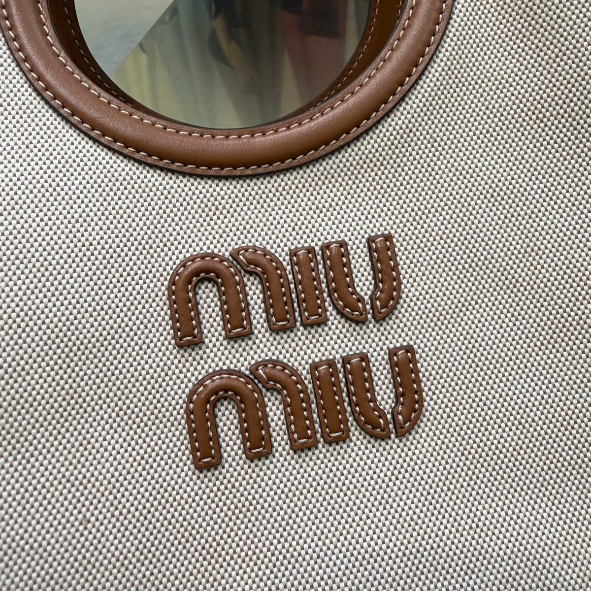 MiuMiu 2026 Tote Bag 22cm Ivory Canvas Leather