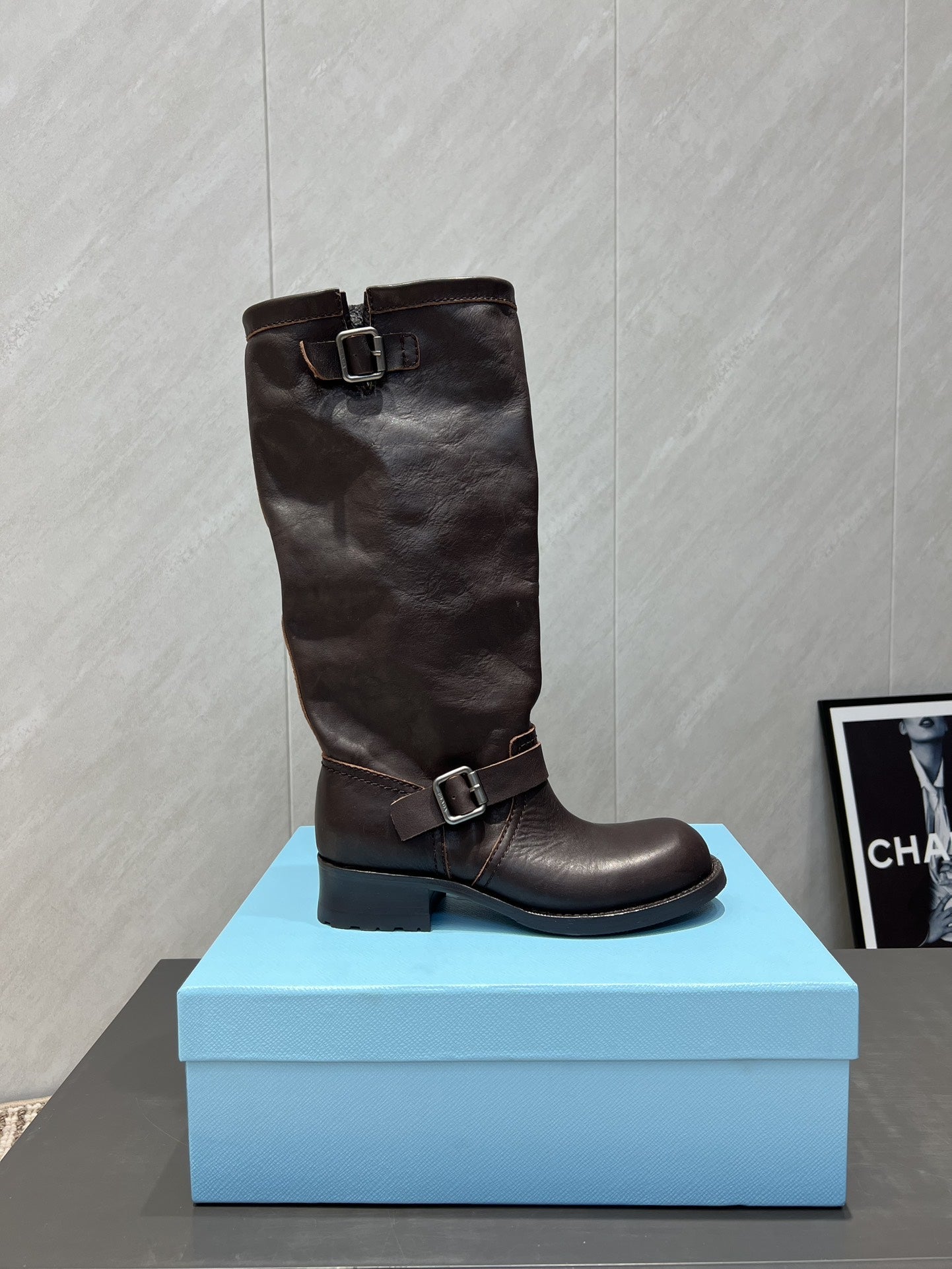 Prada 25 Boot 30mm Black Chocolate Cowhide 501664