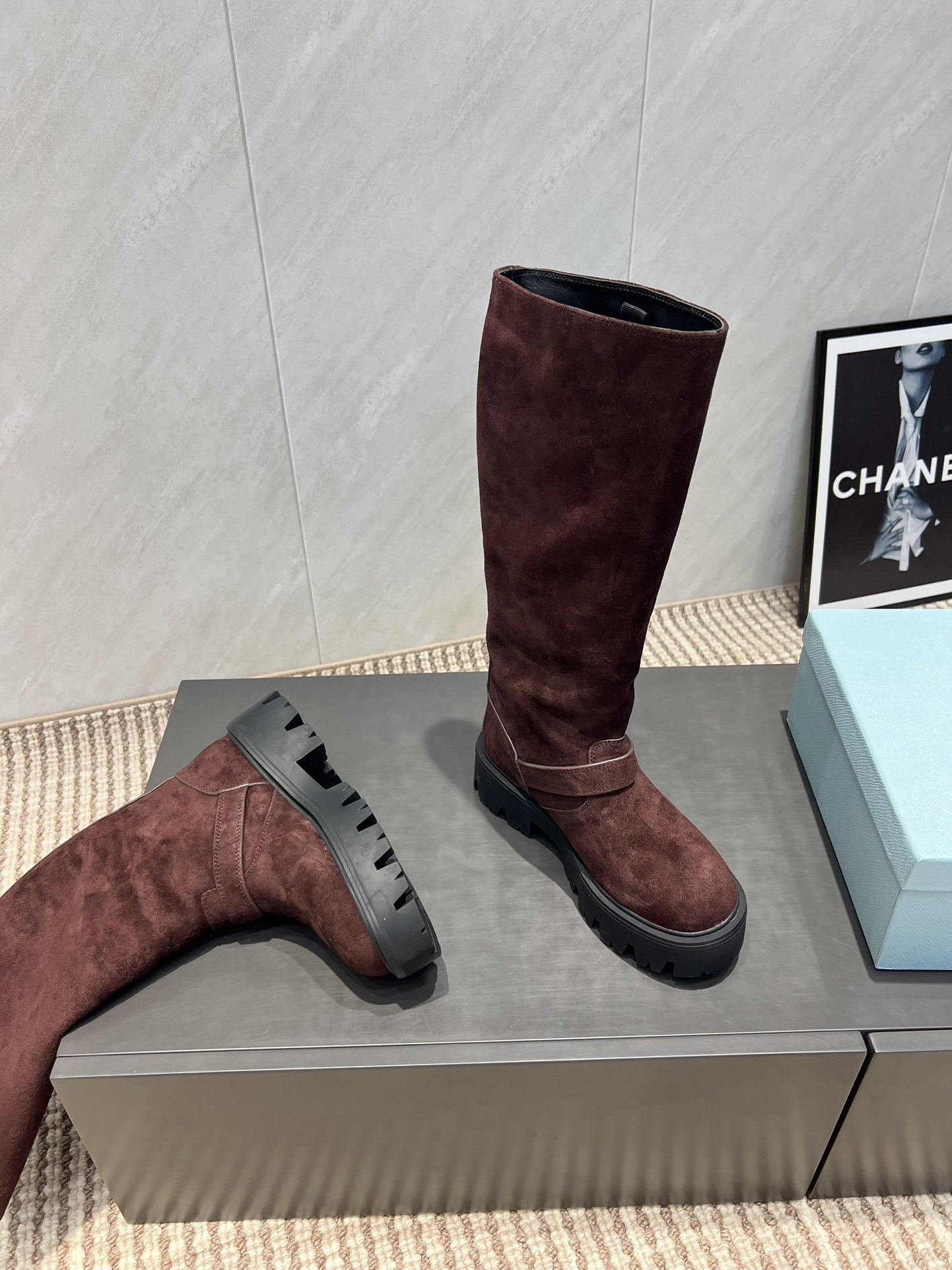 Prada 25 Boot Brown Black Suede 501669