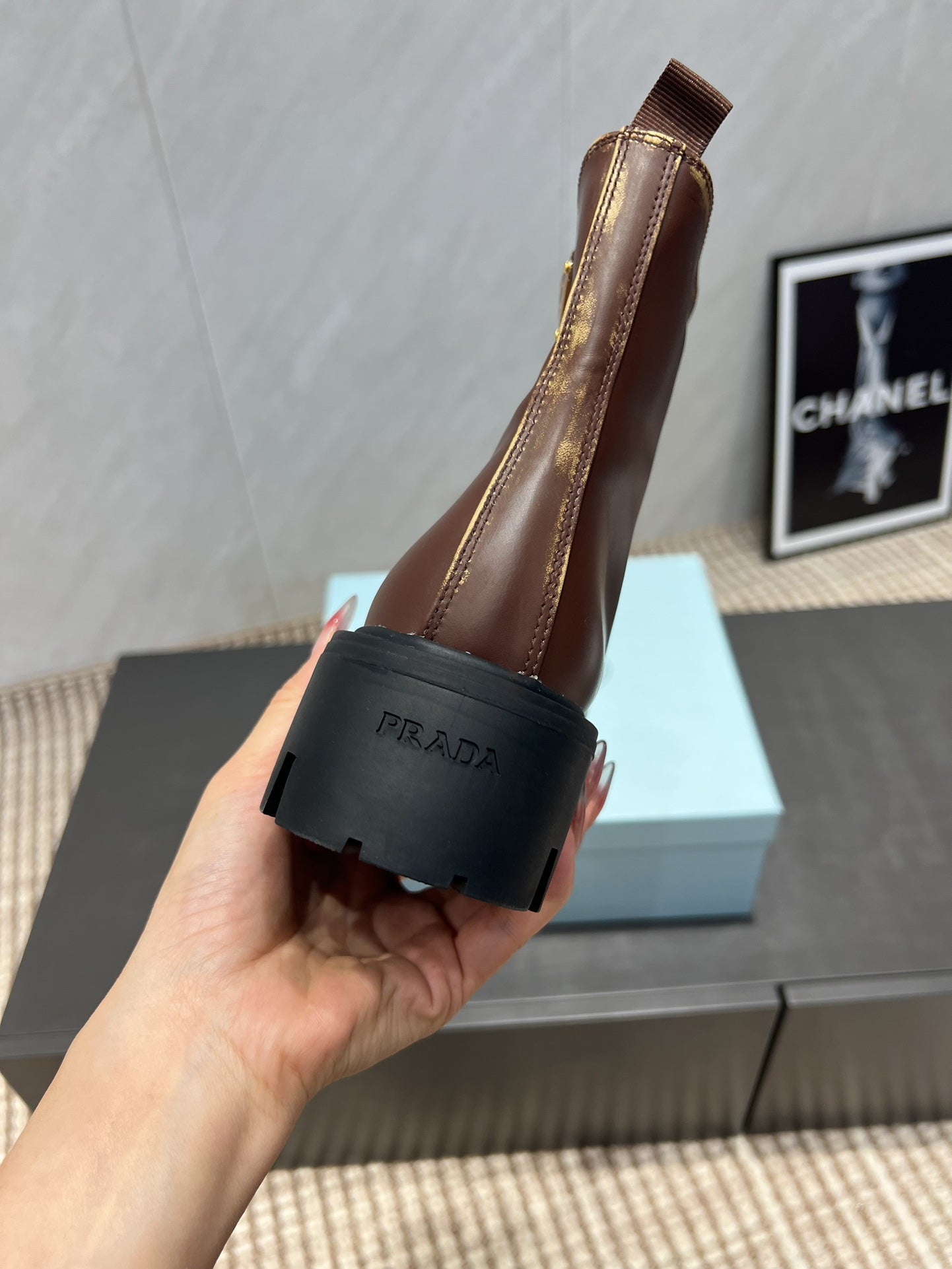 Prada 25 Martin Boots Brown Black Cowhide 501672