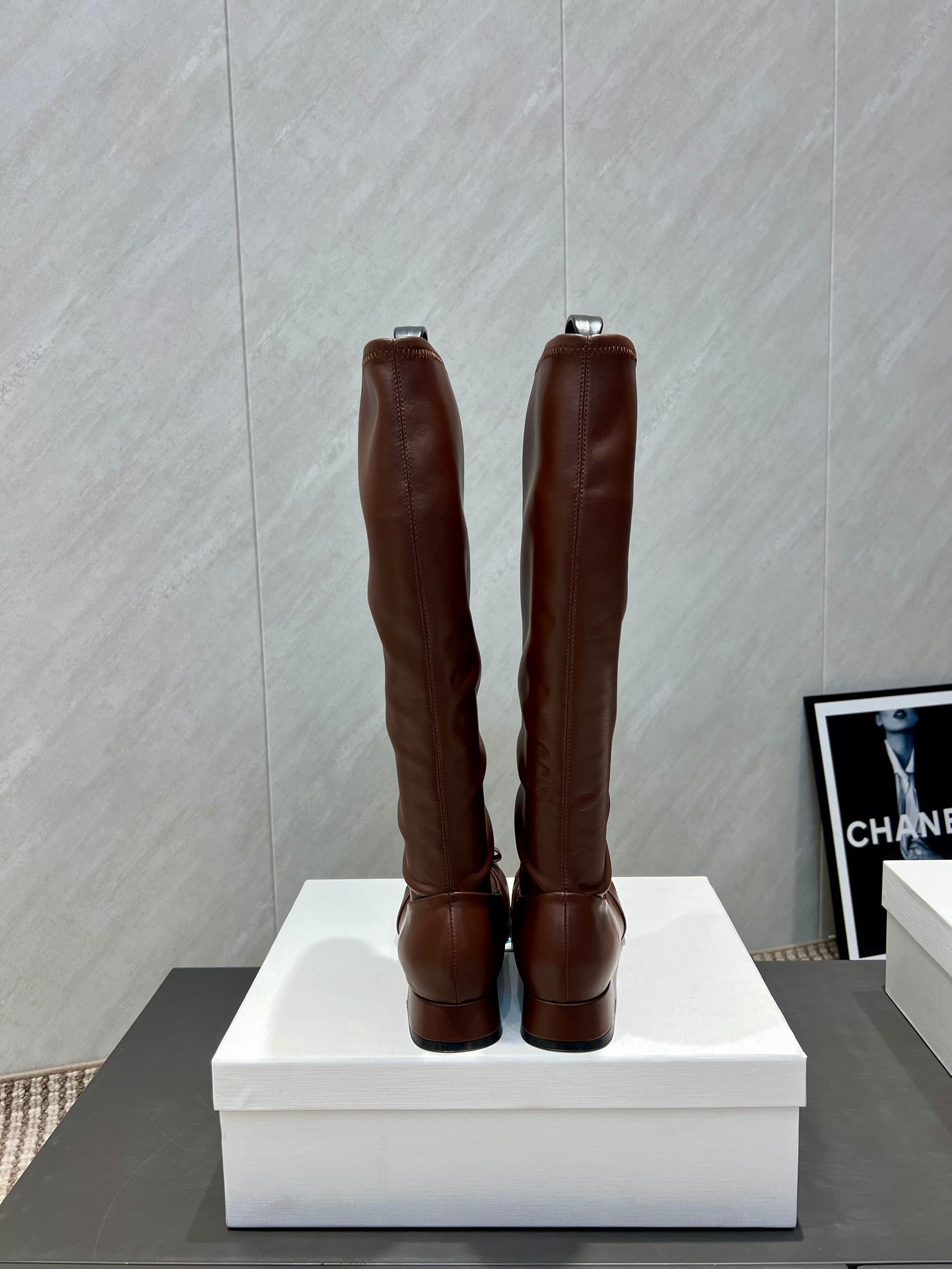 The Row 2025 Square Toe And Bow Accent Long Boot Brown Sheepskin 540514