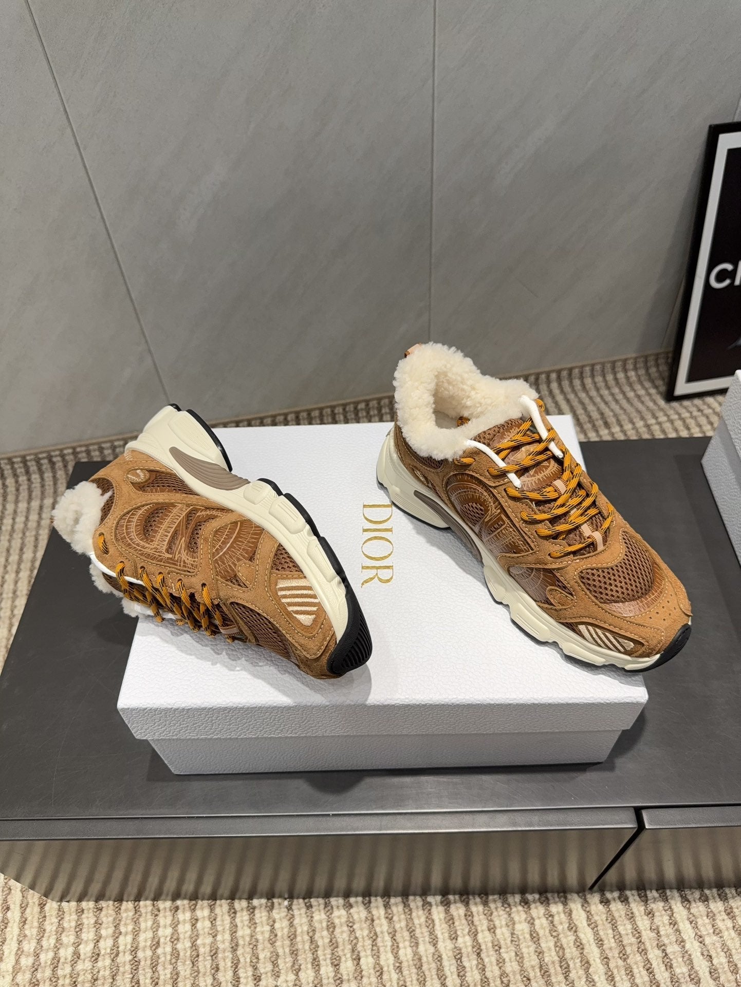 CD platform casual sneaker brown wool suede mesh 539677