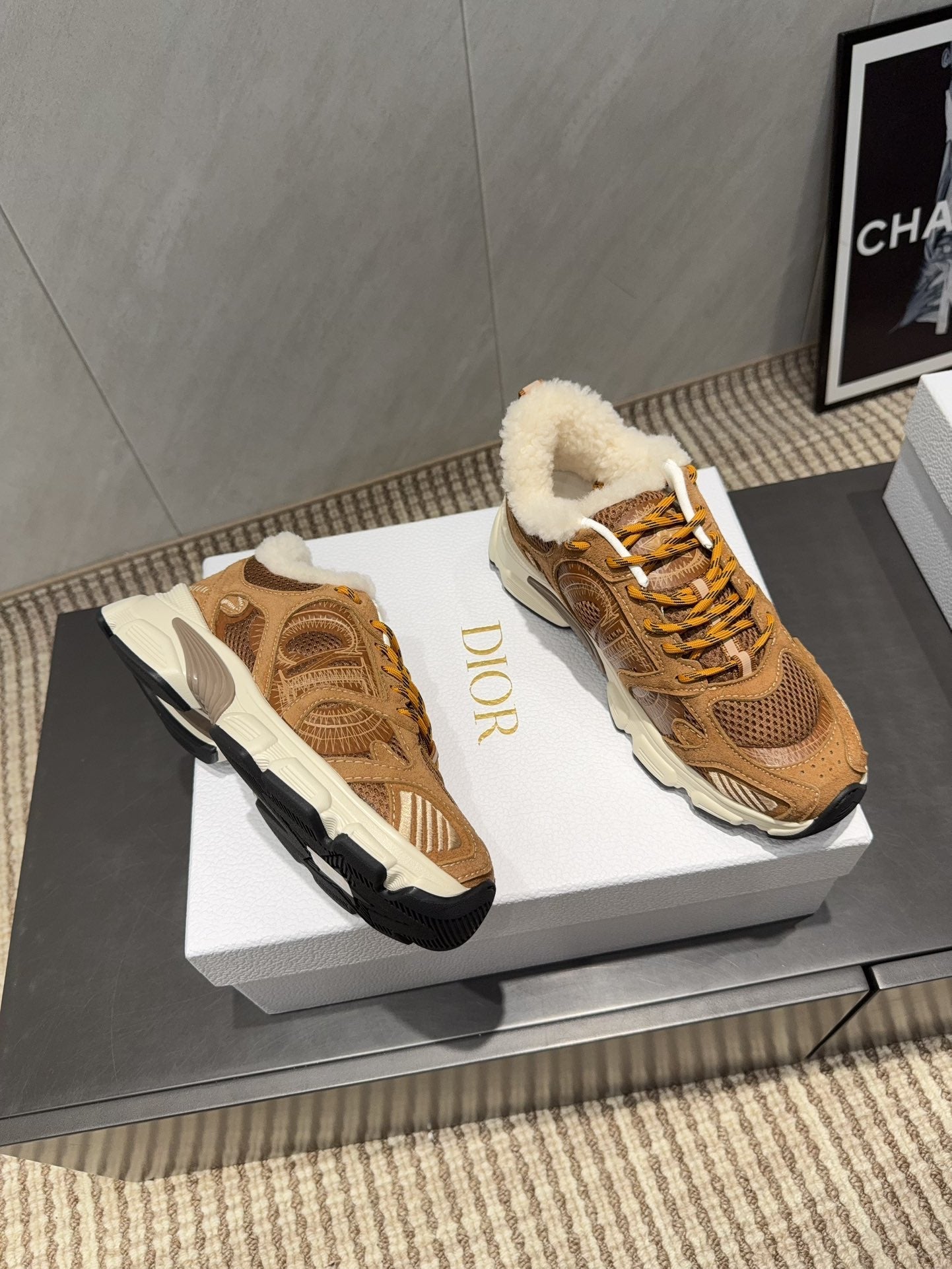 CD platform casual sneaker brown wool suede mesh 539677