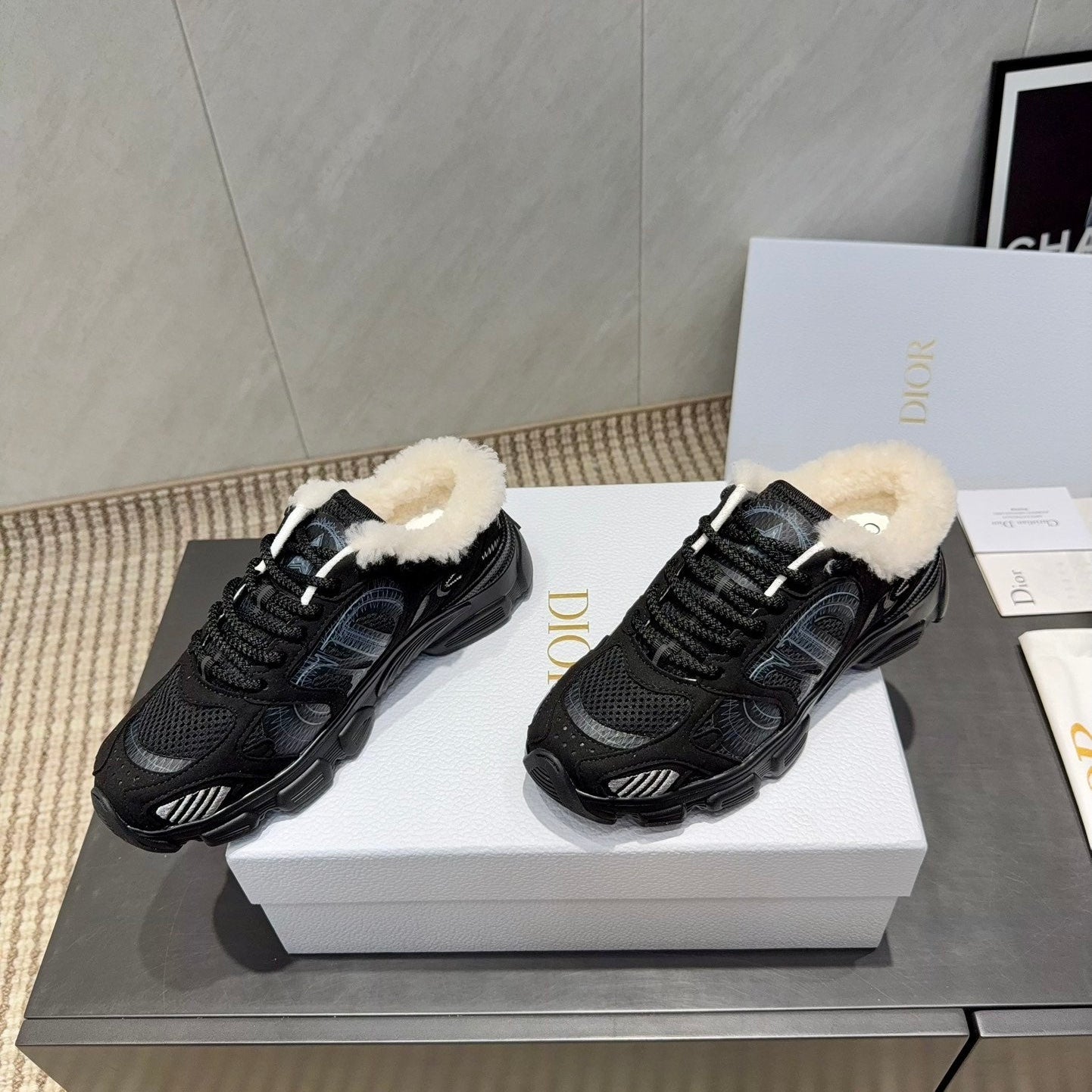 CD platform casual sneaker black wool suede mesh 539678