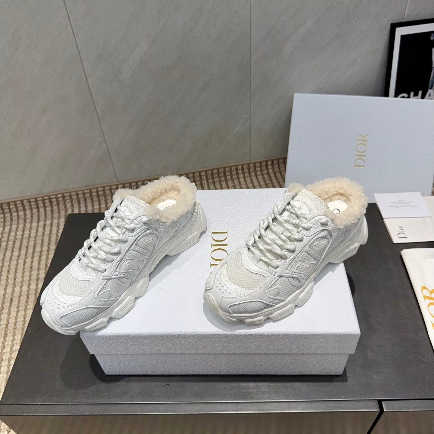 CD platform casual sneaker white wool suede mesh 539679