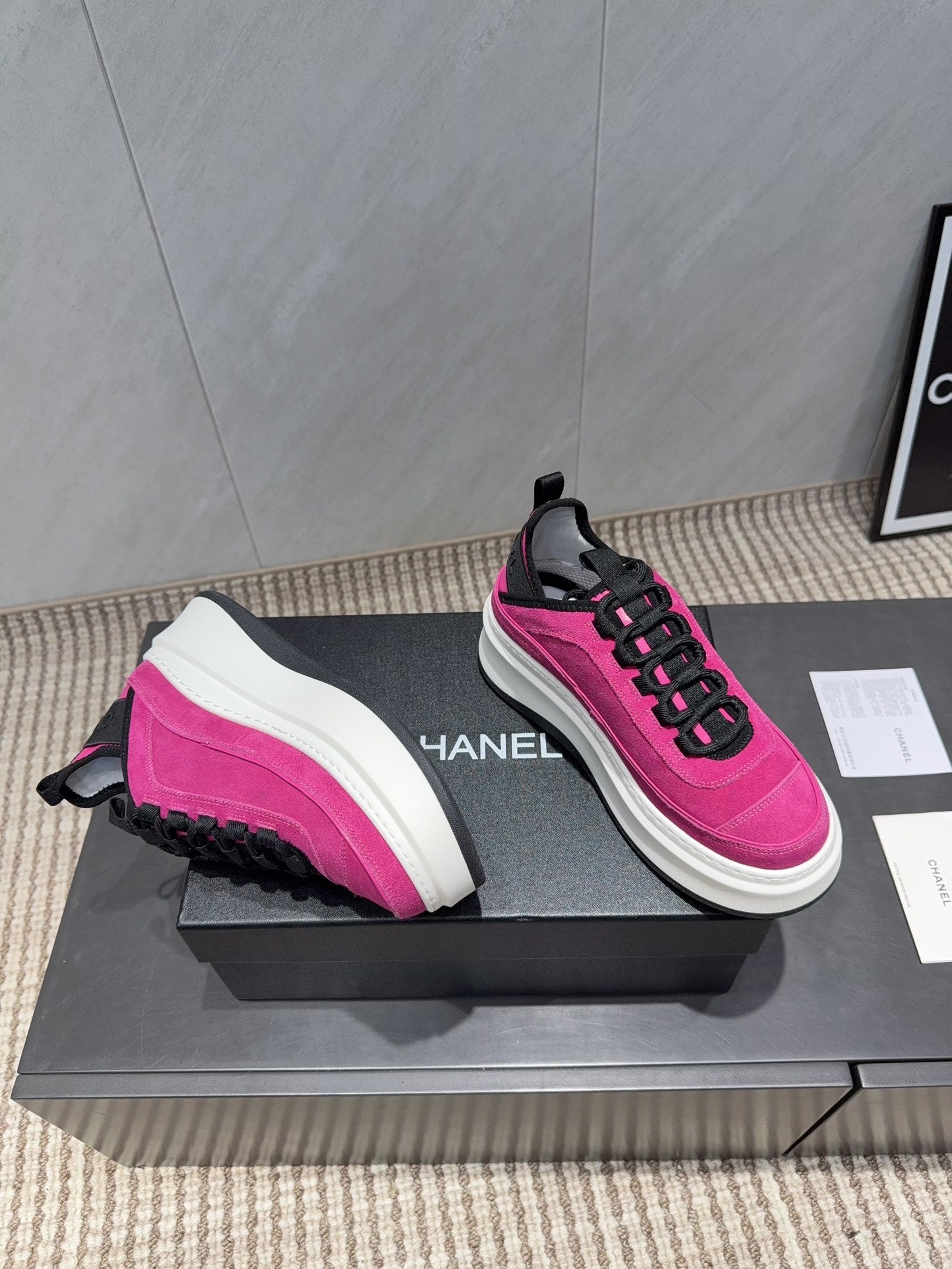 Chanel 25 Sneaker Pink White Black Suede 540278