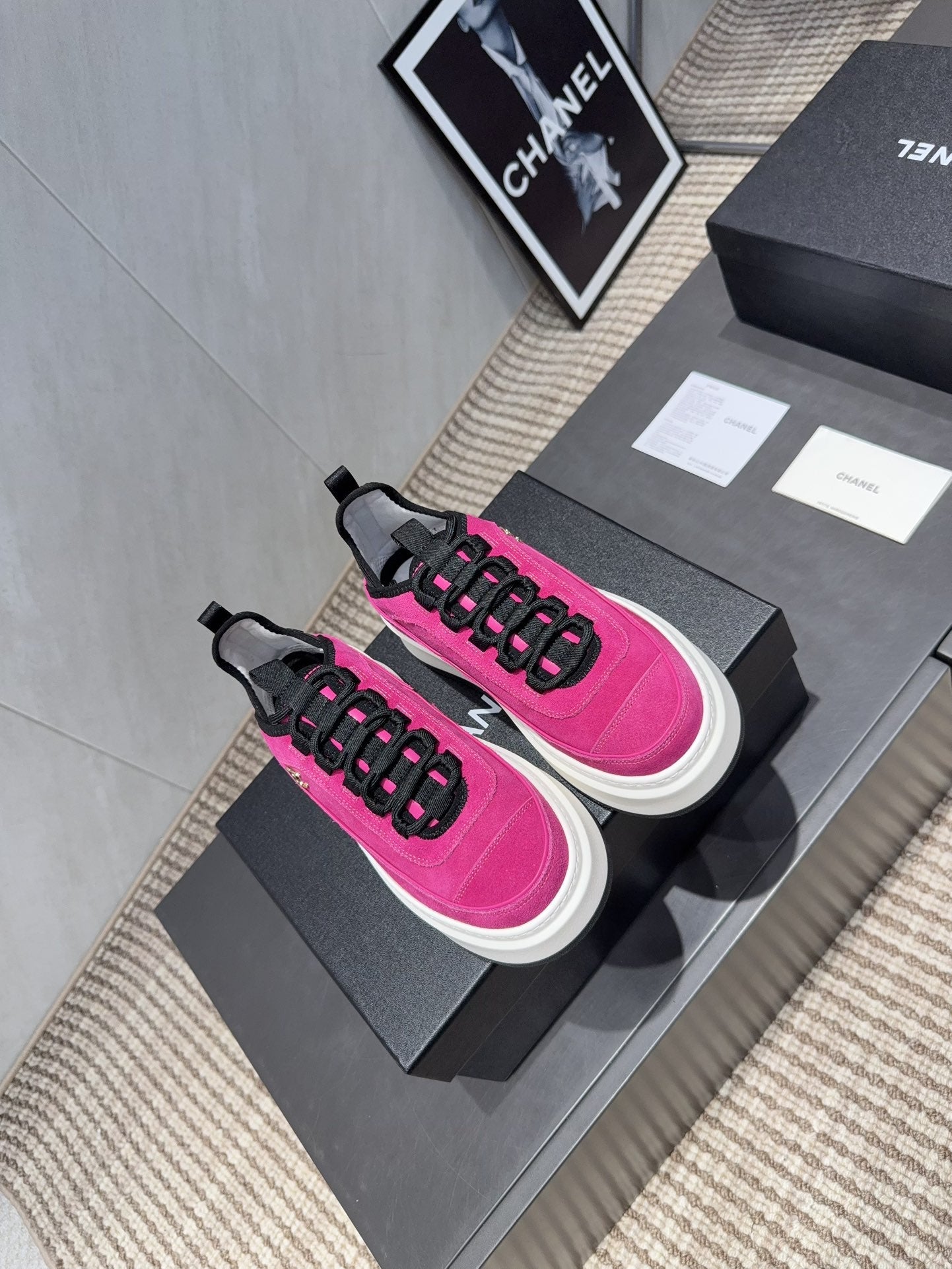 Chanel 25 Sneaker Pink White Black Suede 540278