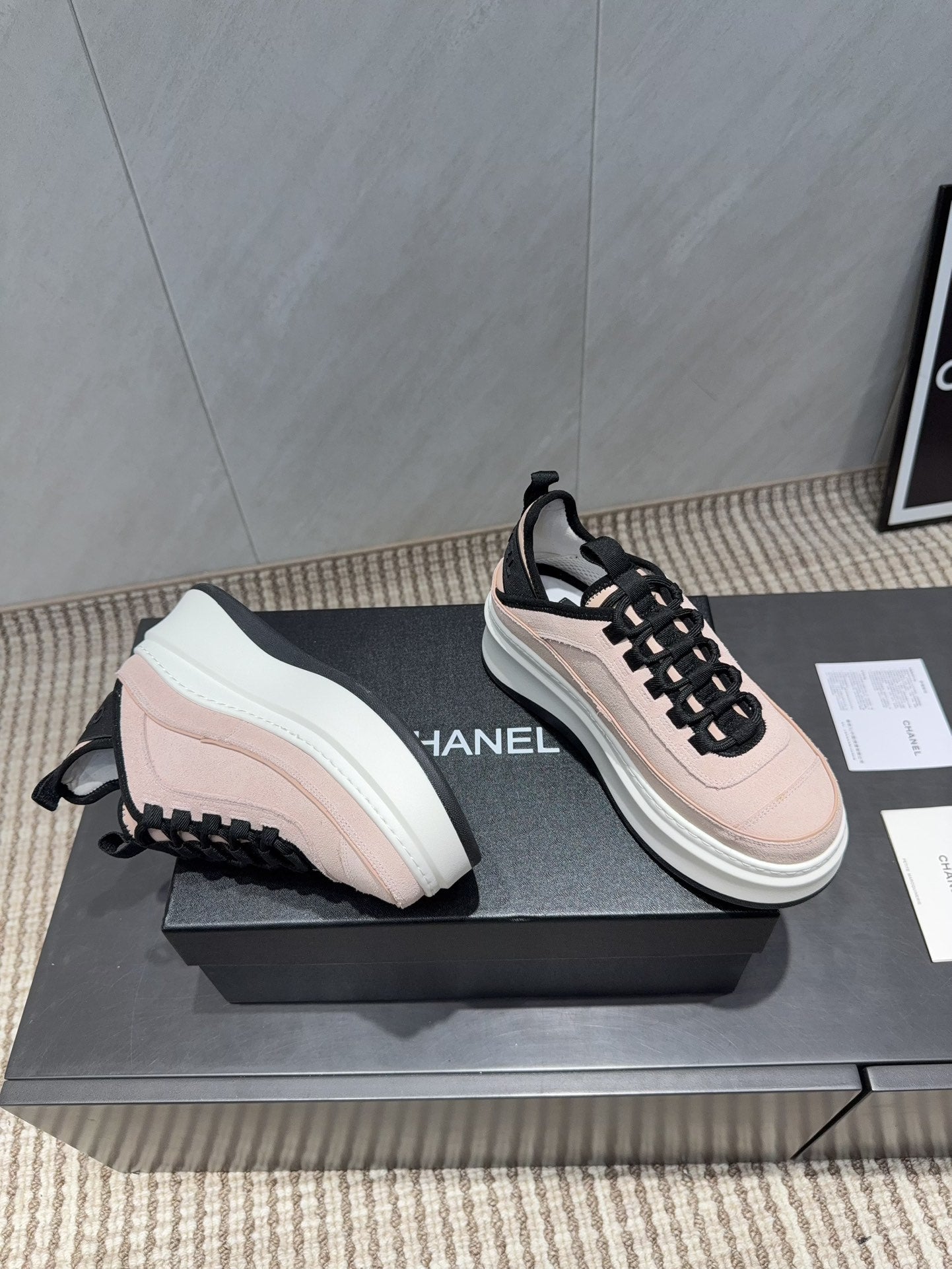 Chanel 25 Sneaker Light Pink White Black Suede 540280