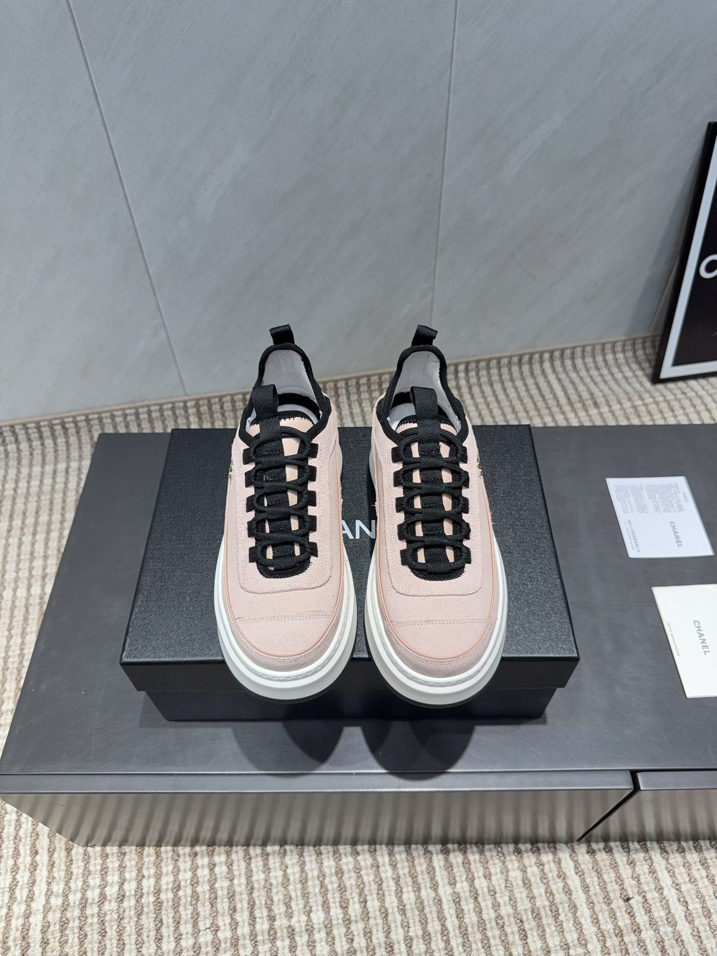 Chanel 25 Sneaker Light Pink White Black Suede 540280
