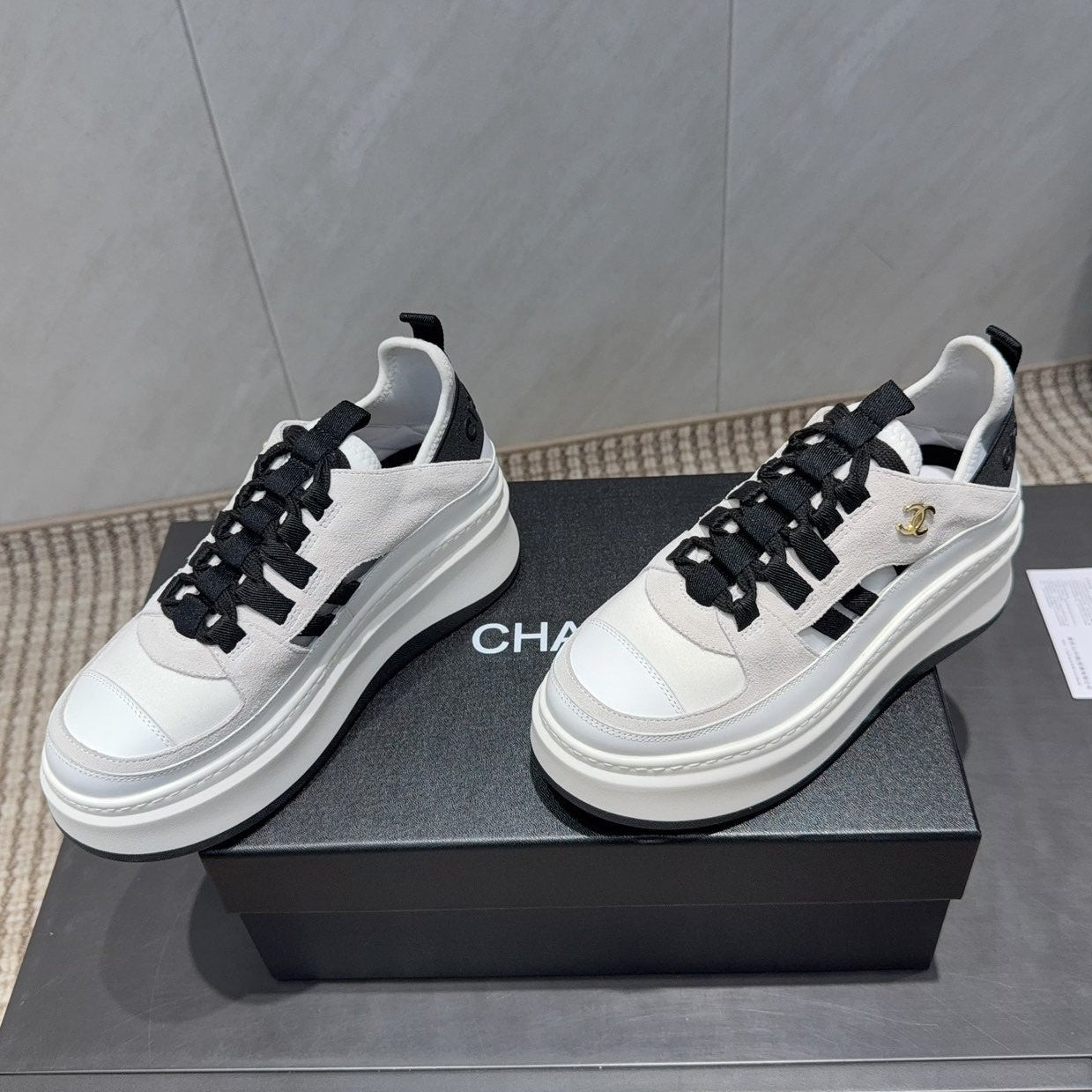 Chanel 25 Sneaker  Black White Suede 540306