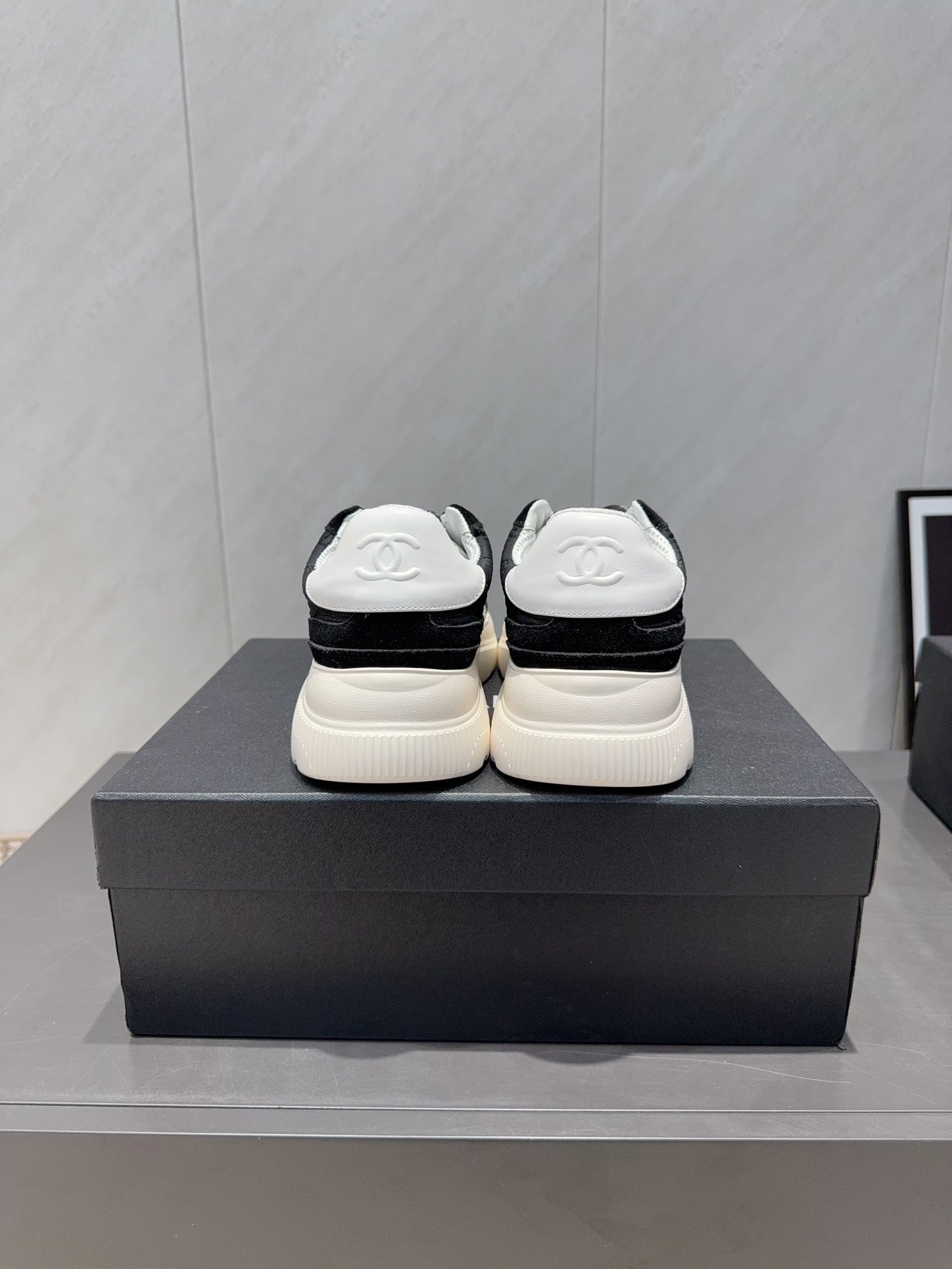 Chanel 25 Sneaker Black White Suede Fabric 540330