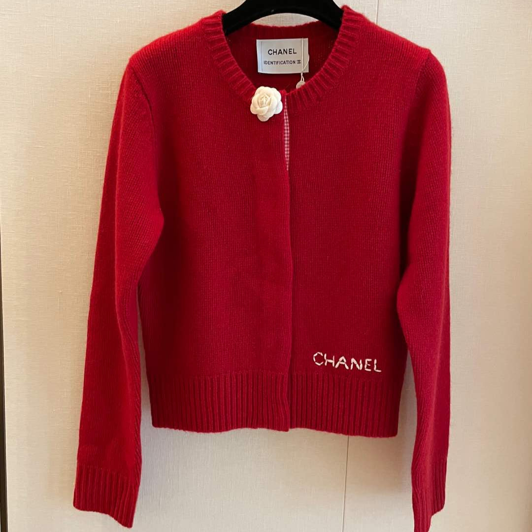 CC Cardigan In Red Wool