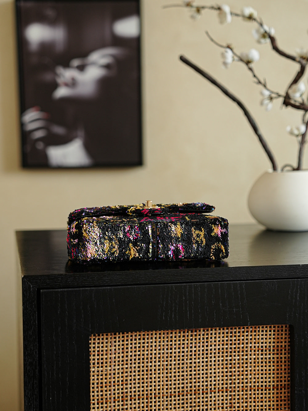 CC 2025 Flap Bag Black Mix Colors Sequin 308603