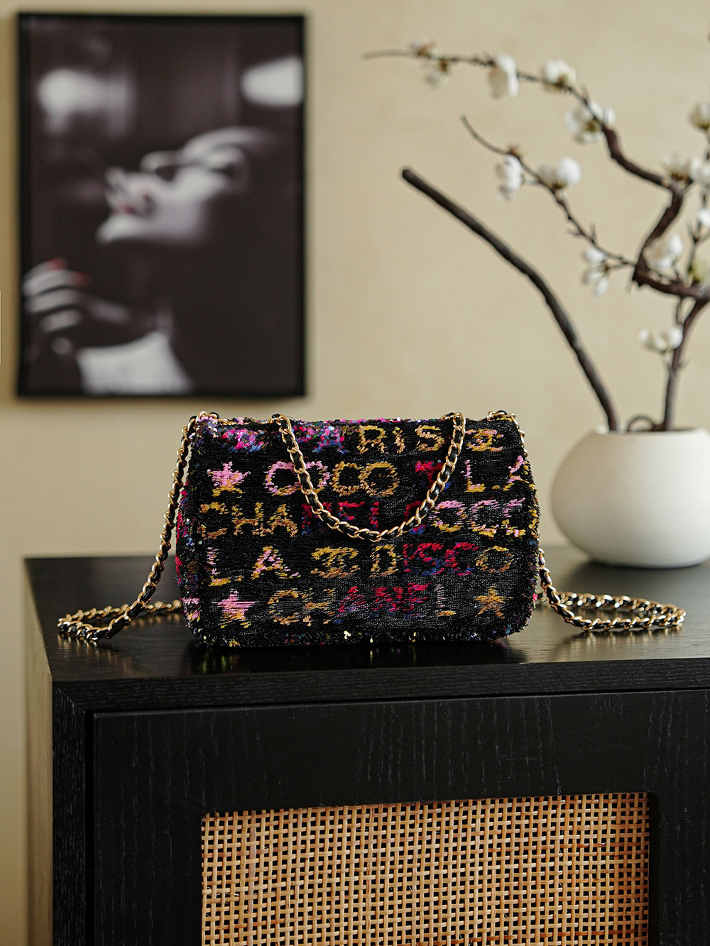 CC 2025 Flap Bag Black Mix Colors Sequin 308603