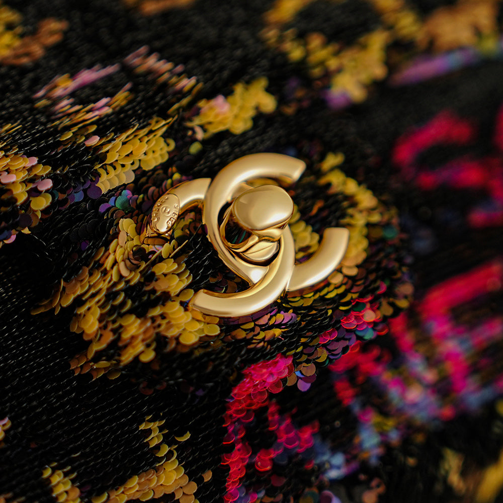 CC 2025 Flap Bag Black Mix Colors Sequin 308603