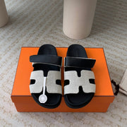 chypre sandal white canvas black calfskin