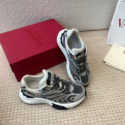 Valentino Sneaker 50mm In Black Mix Grey Blue Mesh Fabric And Cowhide 814272