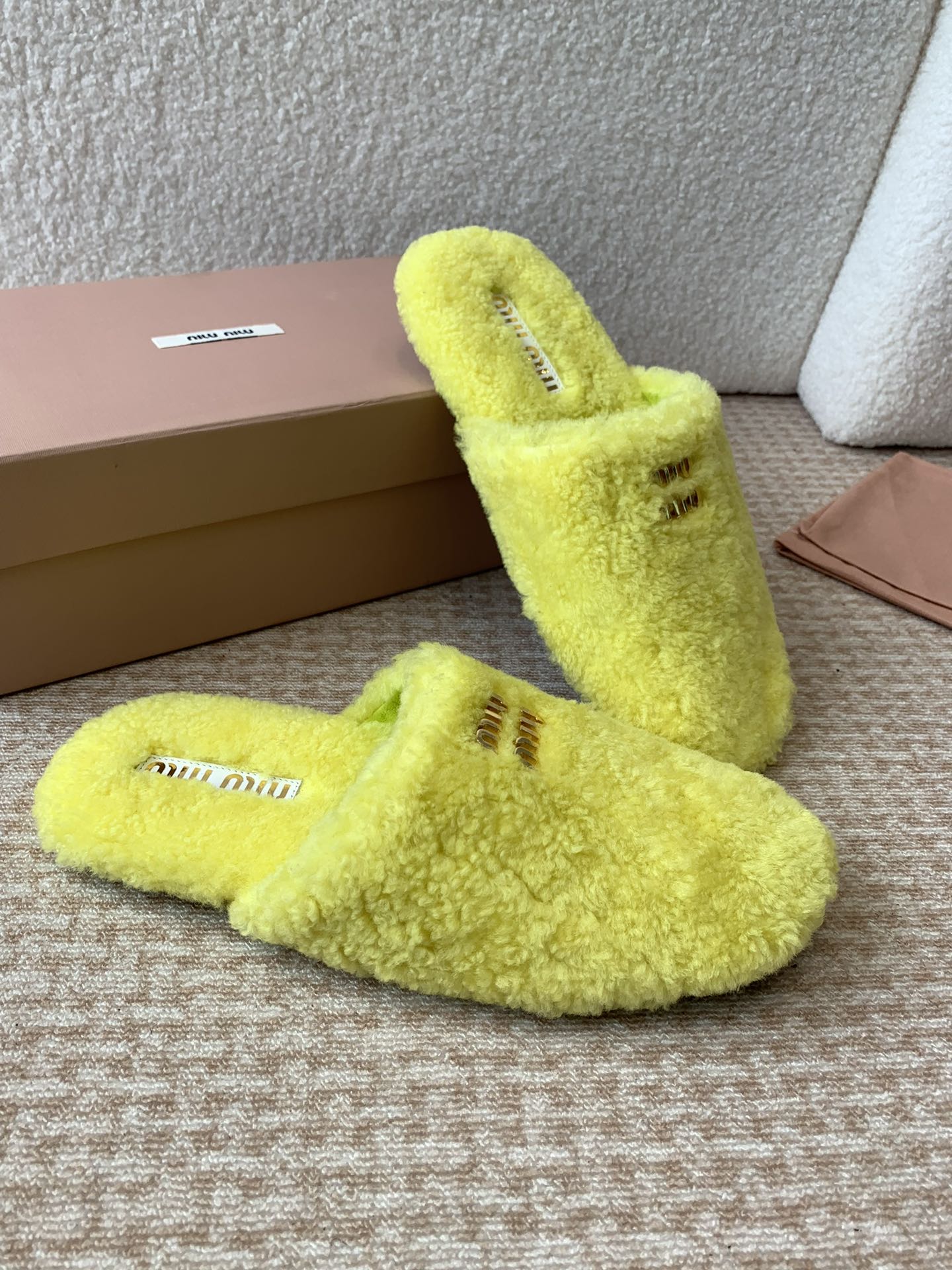 Miu Slippers Lemon Yellow Wool