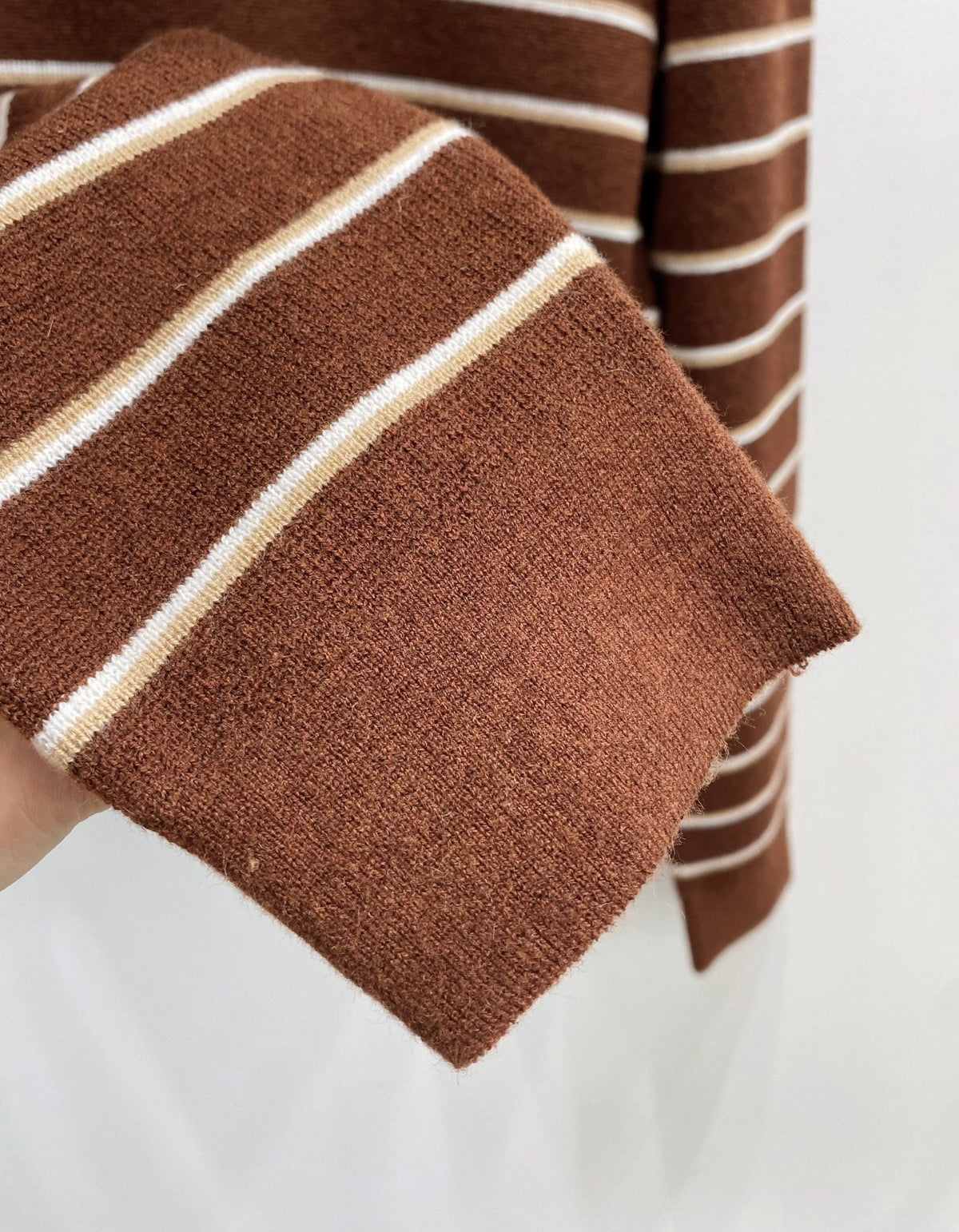 Miumiu 2026 V-neck Striped Knit Polo Sweater Brown Wool 244580