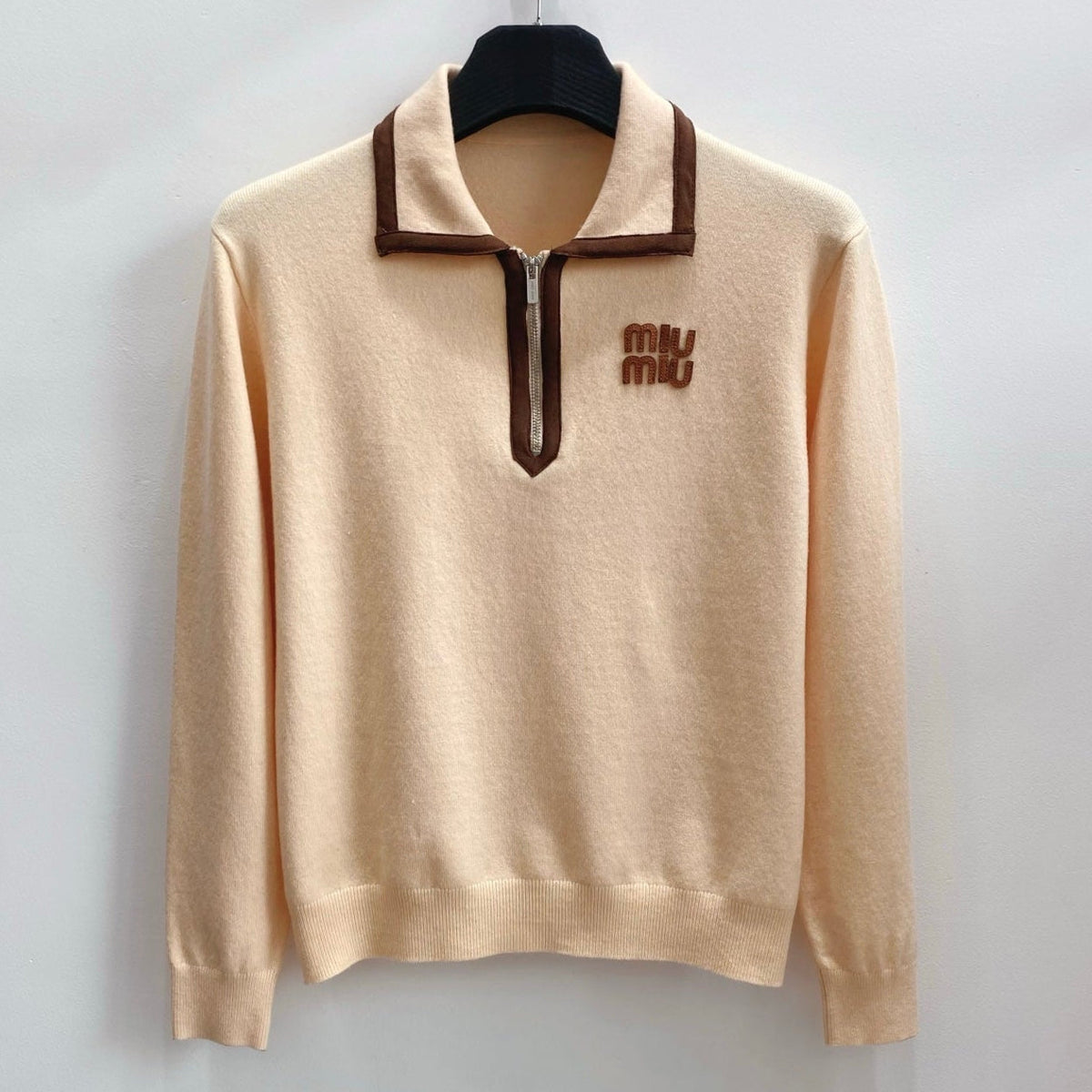 Miumiu 2026 Long-Sleeved Polo Sweater Beige Wool 433365