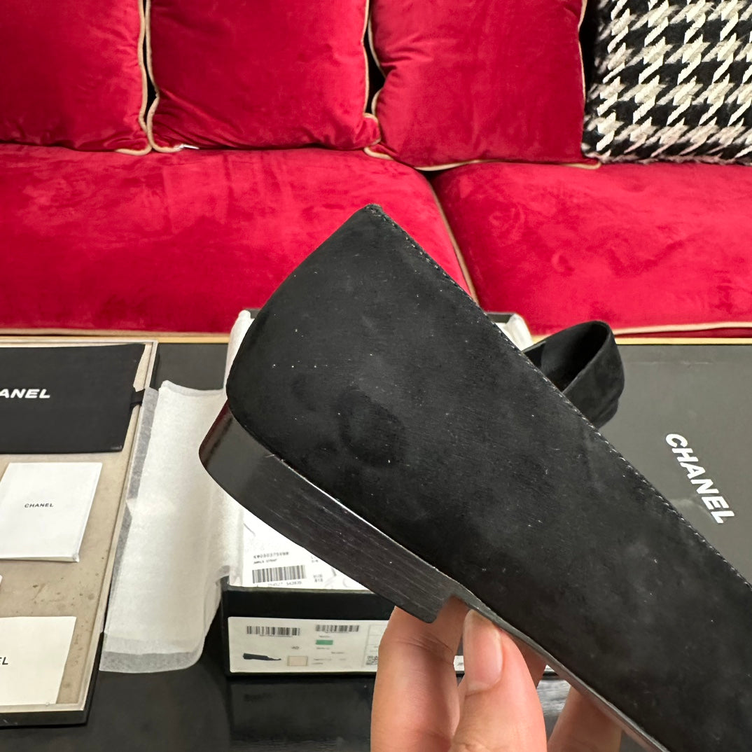 ballet flat flower all black suede