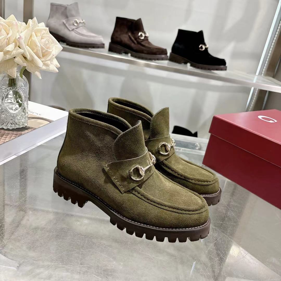 GG 2026 Ankle Boot With Horsebit Olive Green Suede