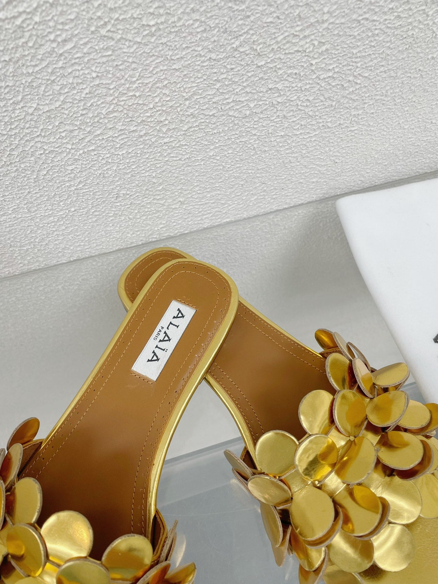 alaia sandal mule flower gold metalic lambskin
