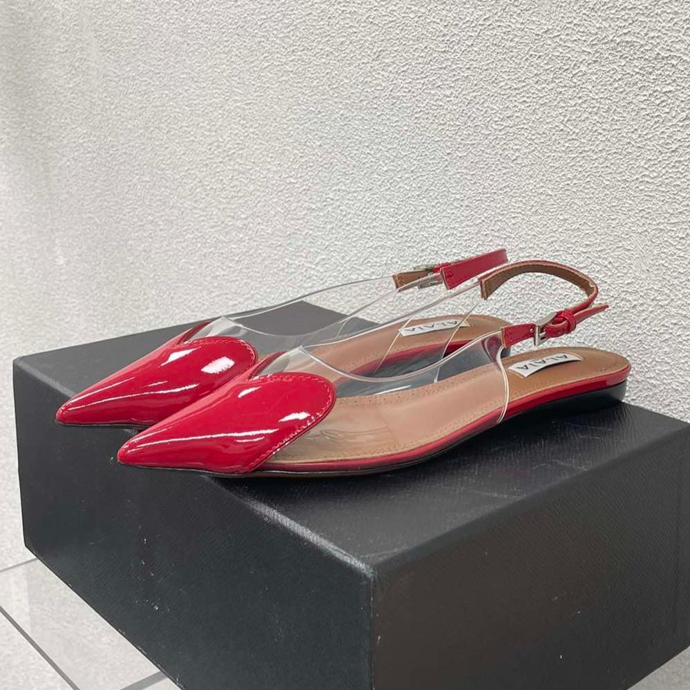 ALAIA LE COEUR FLAT SLINGBACKS IN CHERRY RED PATENT LAMBSKIN