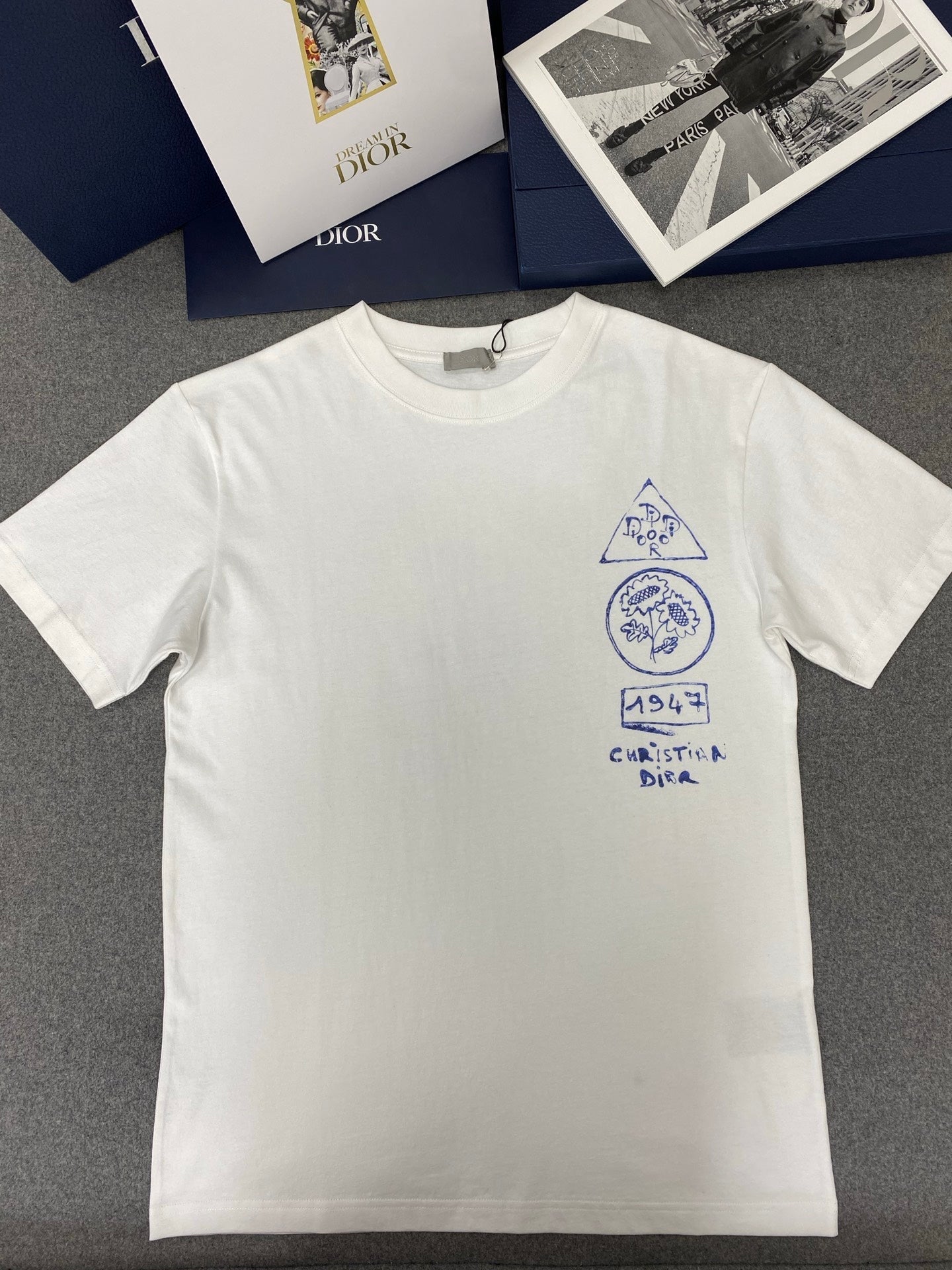 CD Loose T-shirt White Blue Cotton